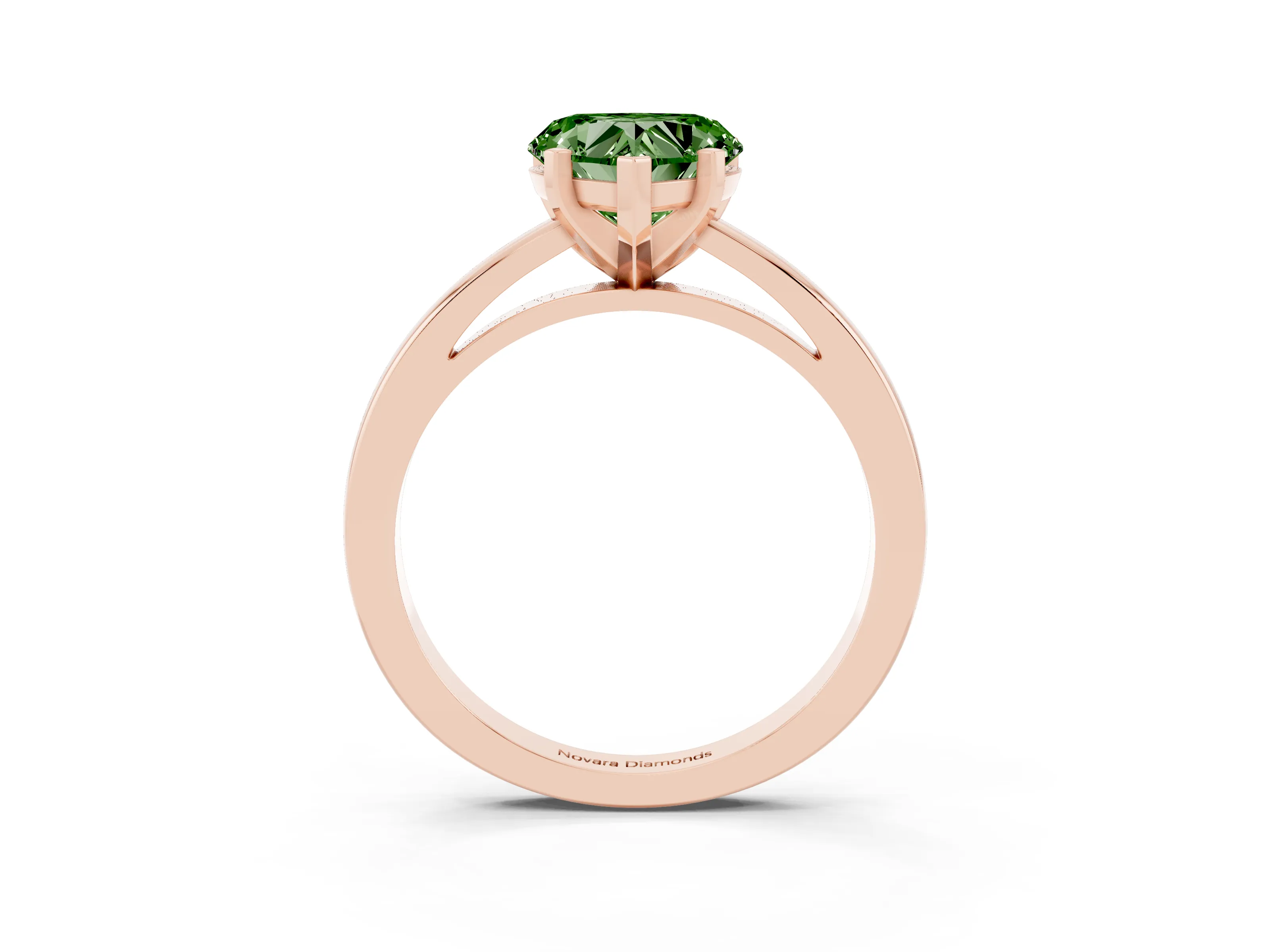 Fancy Green Heart Cut Diamond Solitaire Engagement Ring Set in Rose gold with Prong Setting on a Classic Band