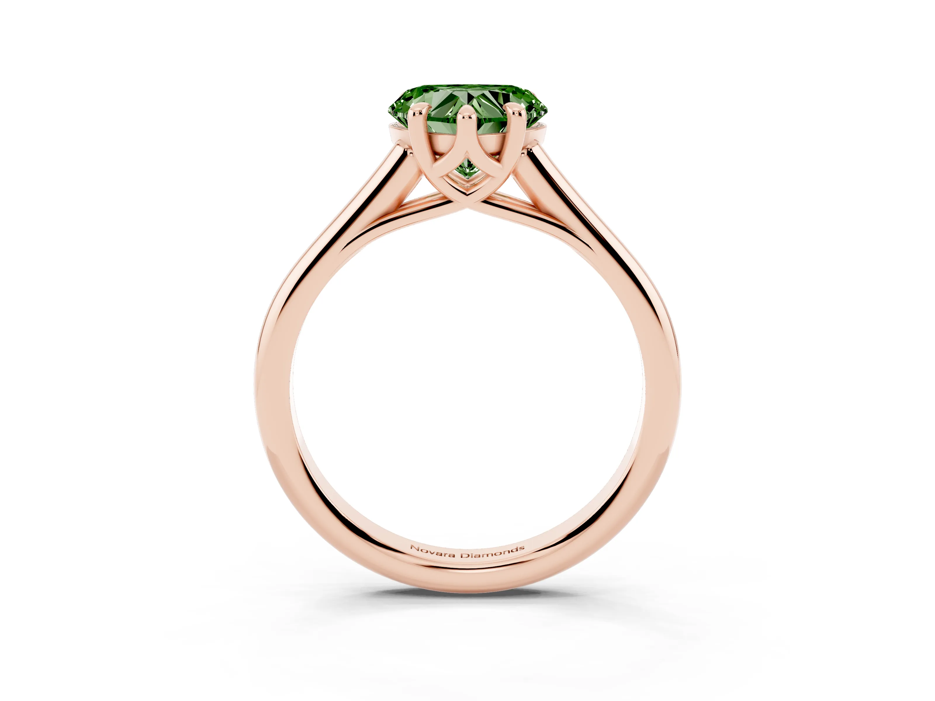 Fancy Green Heart Cut Diamond Solitaire Engagement Ring Set in Rose gold with Prong Setting and Plain Classic Band