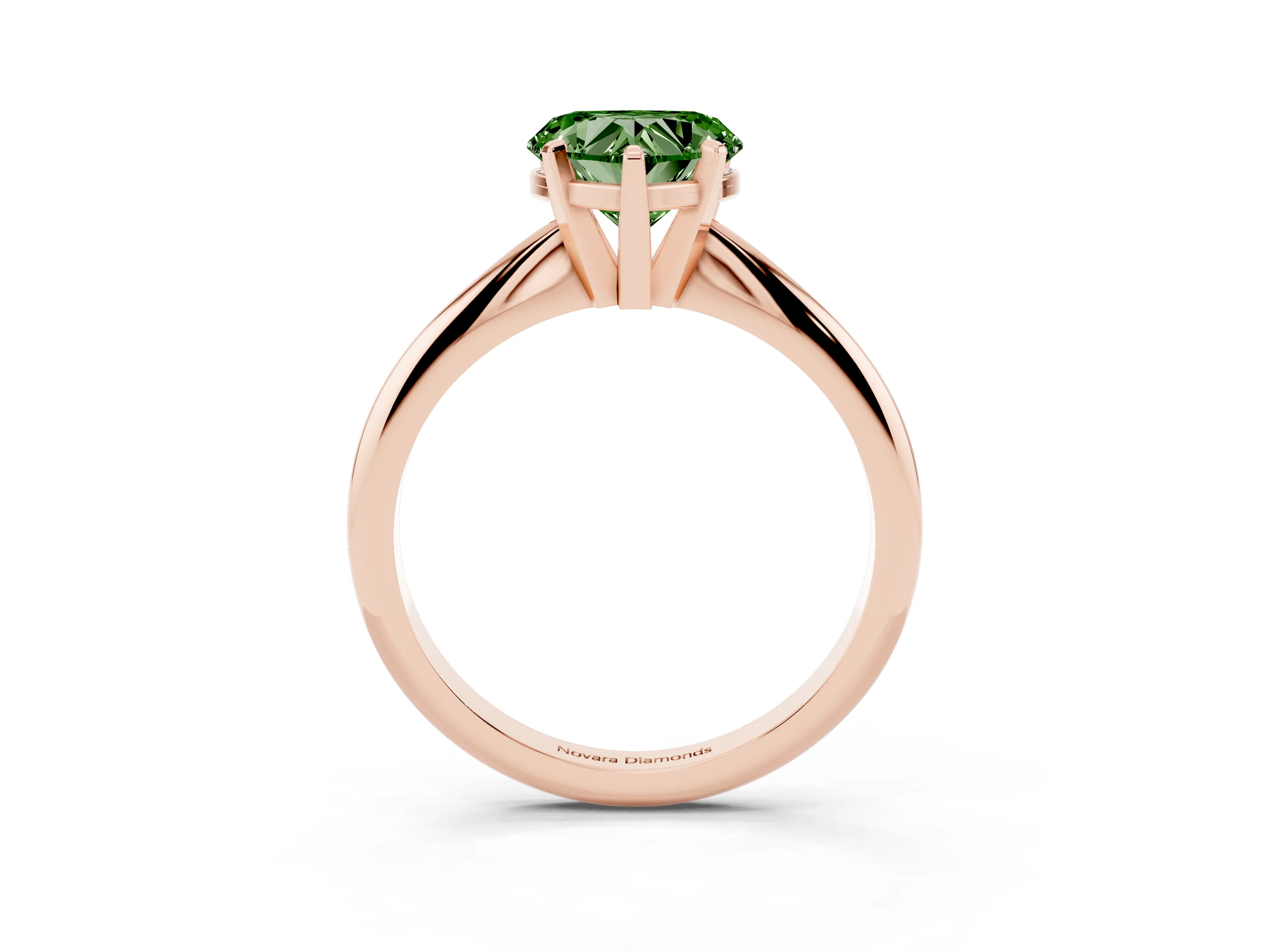 Fancy Green Heart Cut Diamond Solitaire Ring Set in Rose gold with Prong Setting on a Plain Round Band