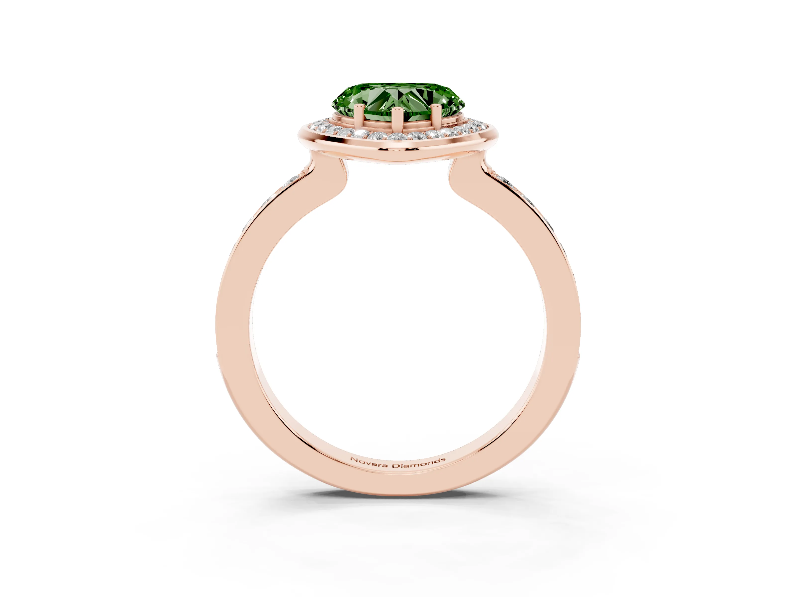 Fancy Green Heart Cut Diamond Halo Ring Set in Rose gold with Bezel Frame and Pavé Band