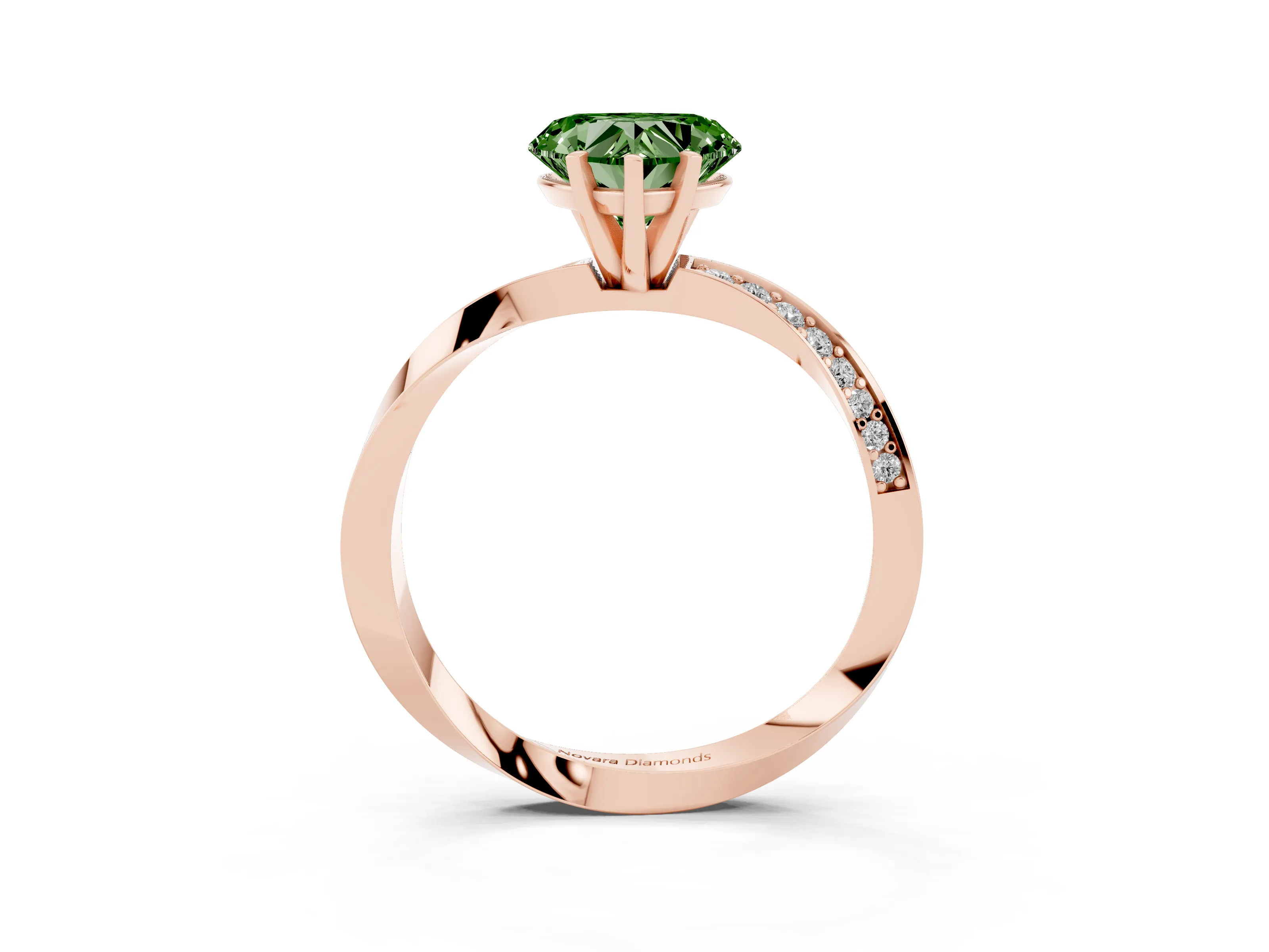 Fancy Green Heart Cut Diamond Engagement Ring Set in Rose gold with Side Stone Accents and Prong Setting