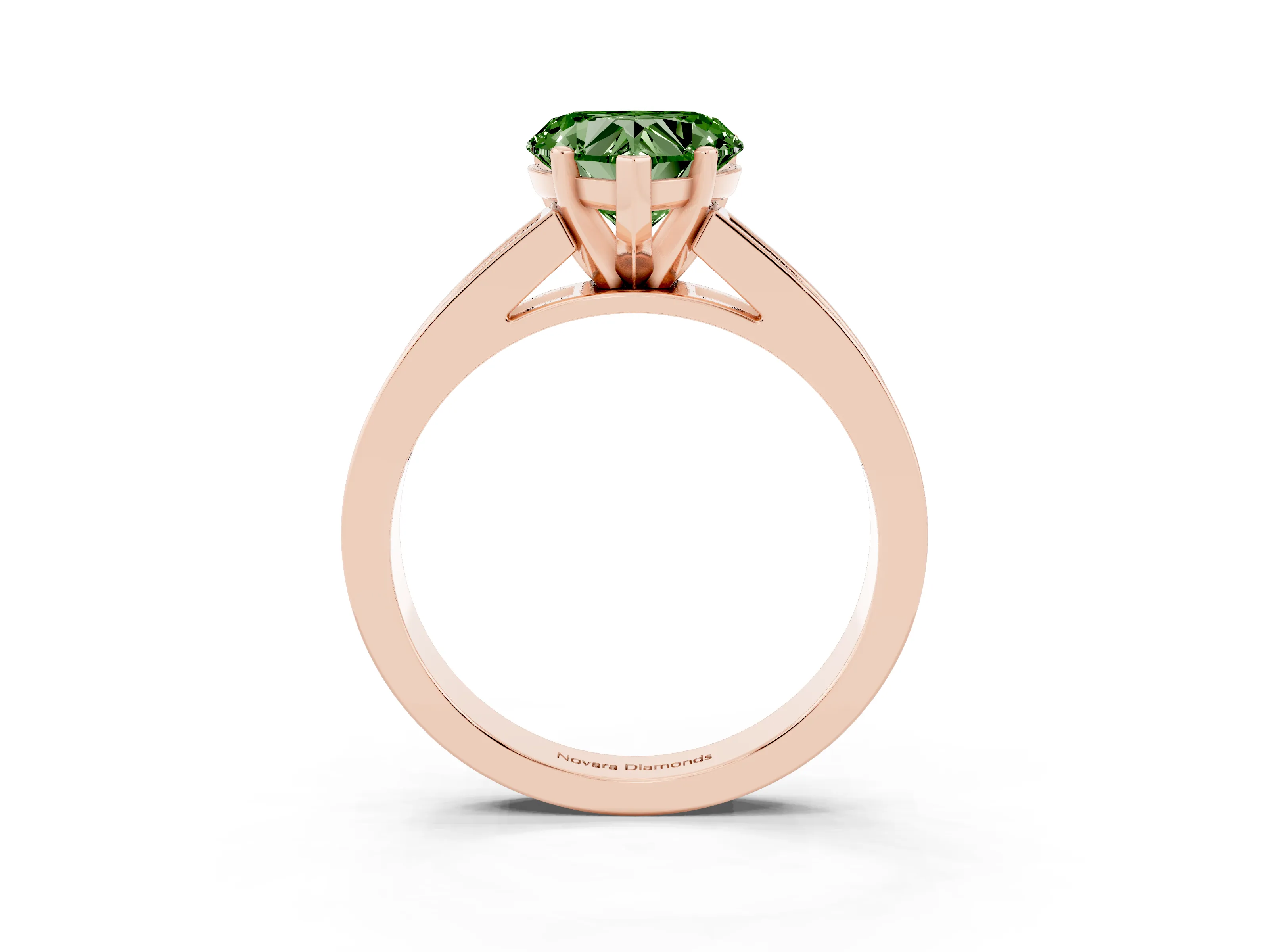 Fancy Green Heart Cut Diamond Solitaire Ring Set in Rose gold with Channel-Set Band and Prong Setting