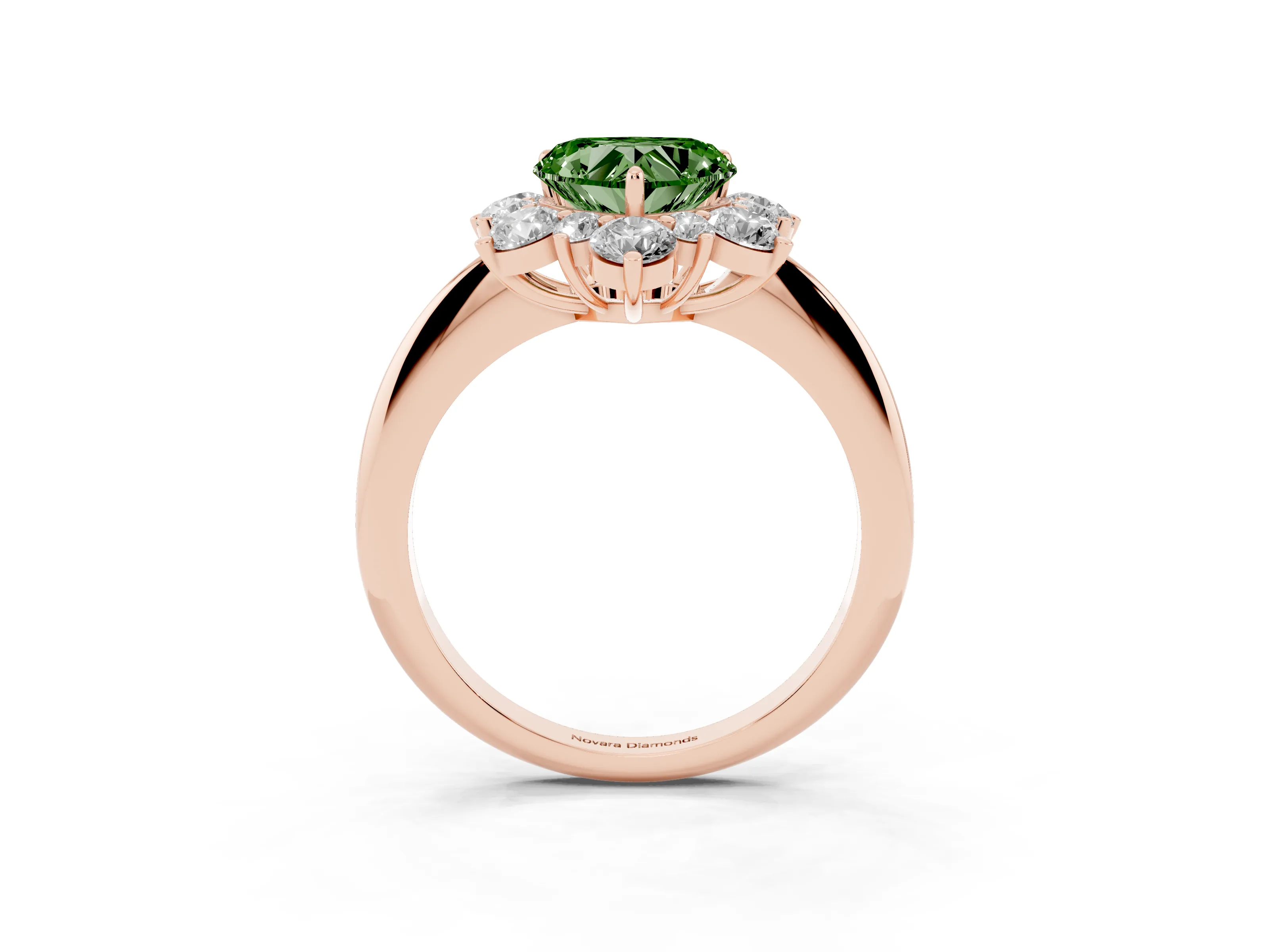 Fancy Green Heart Cut Diamond Cluster Halo Ring Set in Rose gold with Solitaire Band and Prong Setting