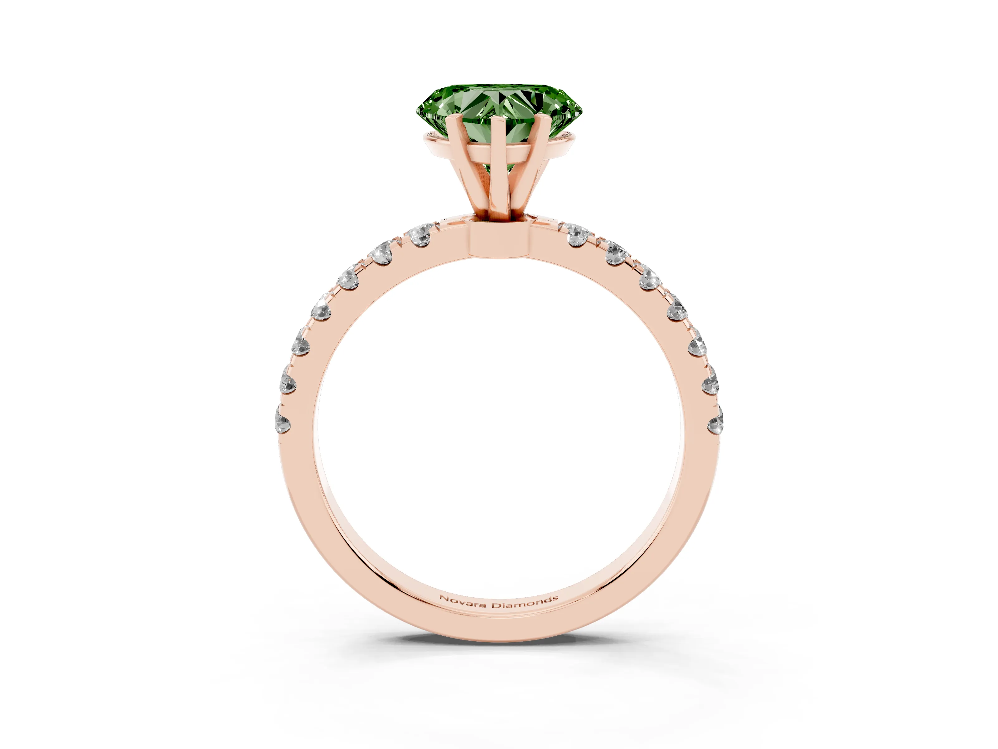 Fancy Green Heart Cut Diamond Solitaire Ring Set in Rose gold with Pavé Accents and Prong Setting