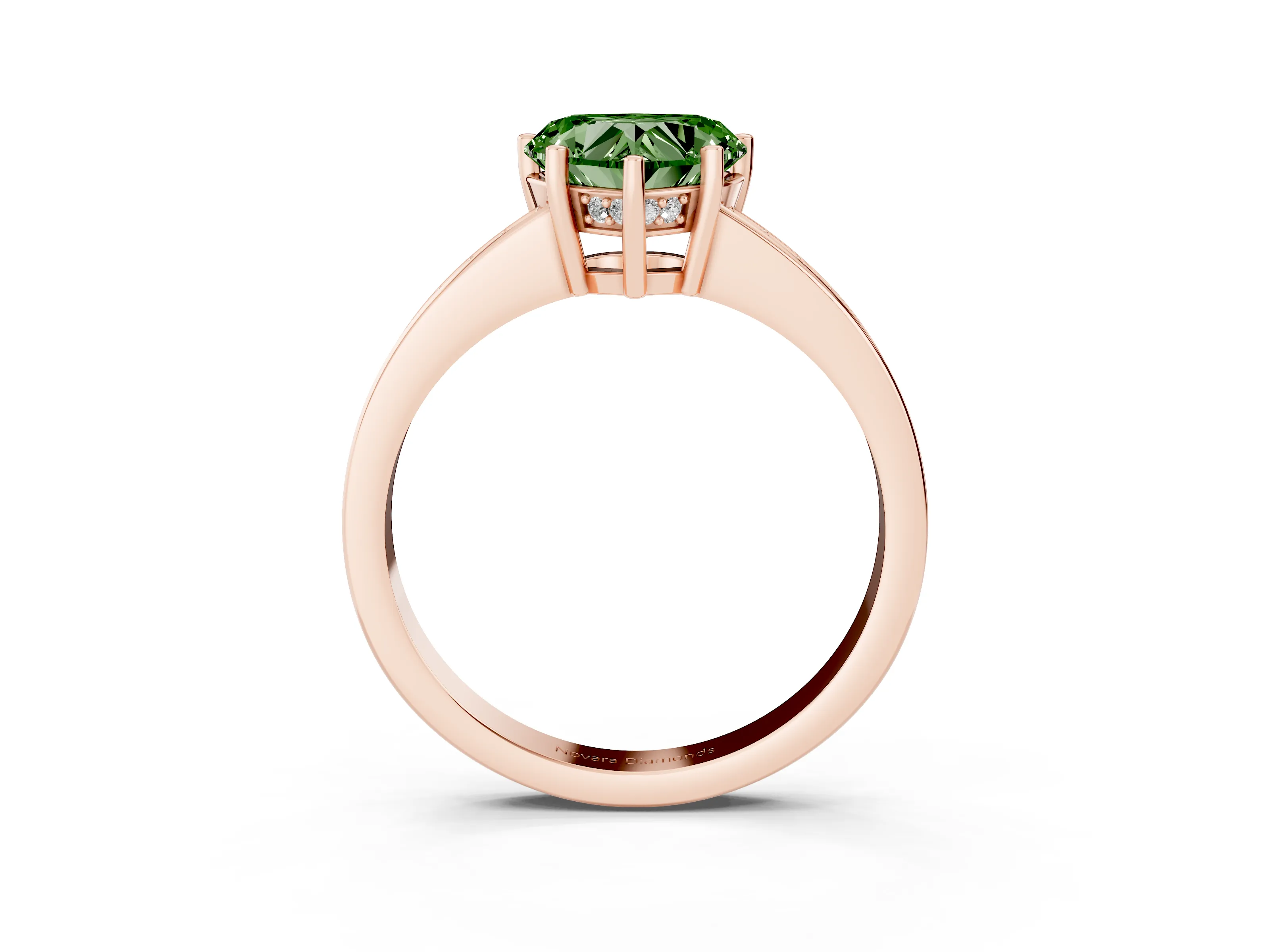 Fancy Green Heart Cut Diamond Pavé Band Prong Set Solitaire Ring Set in Rose gold