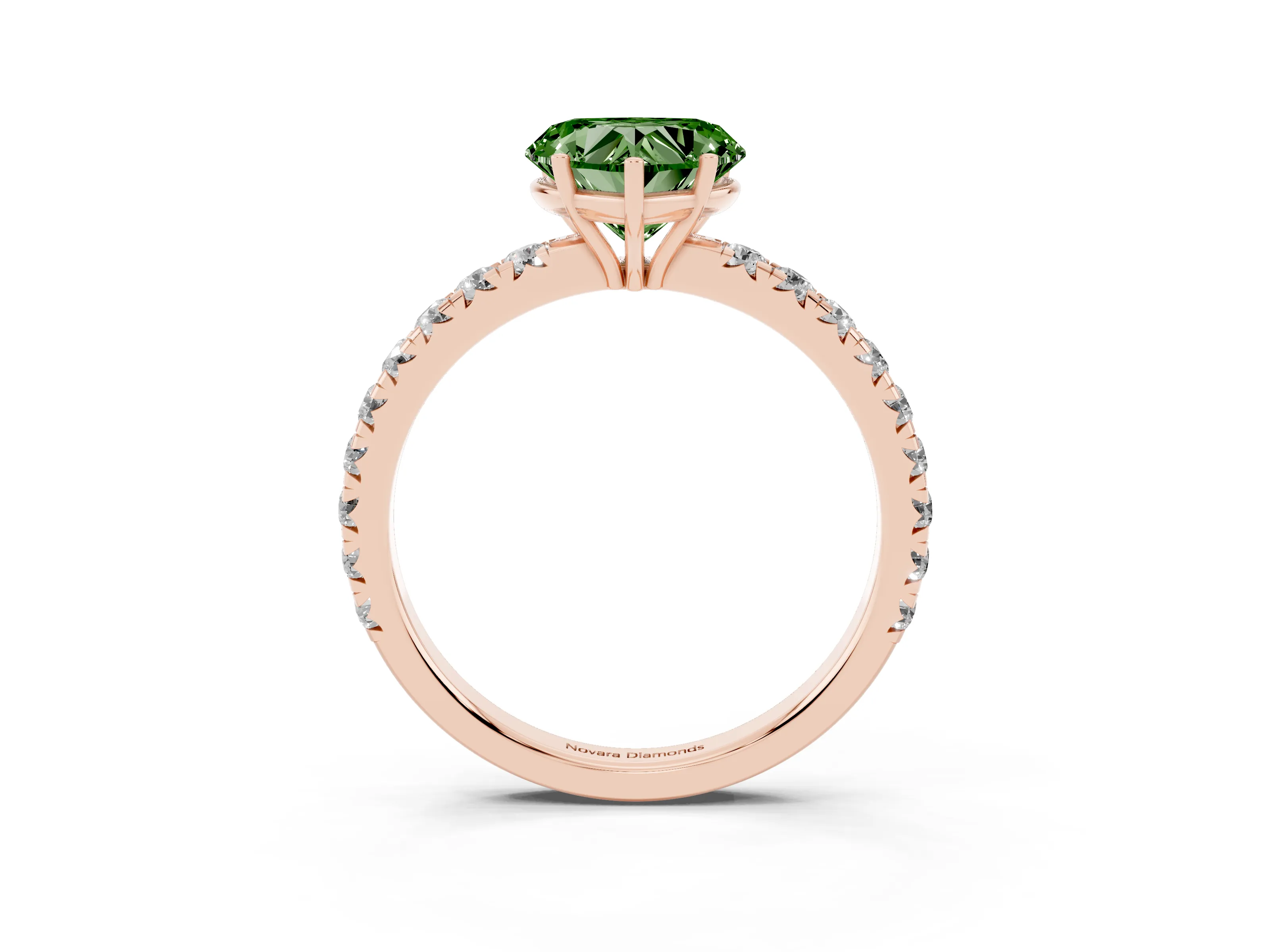 Fancy Green Heart Cut Diamond Pavé Solitaire Engagement Ring Set in Rose gold with Prong Setting
