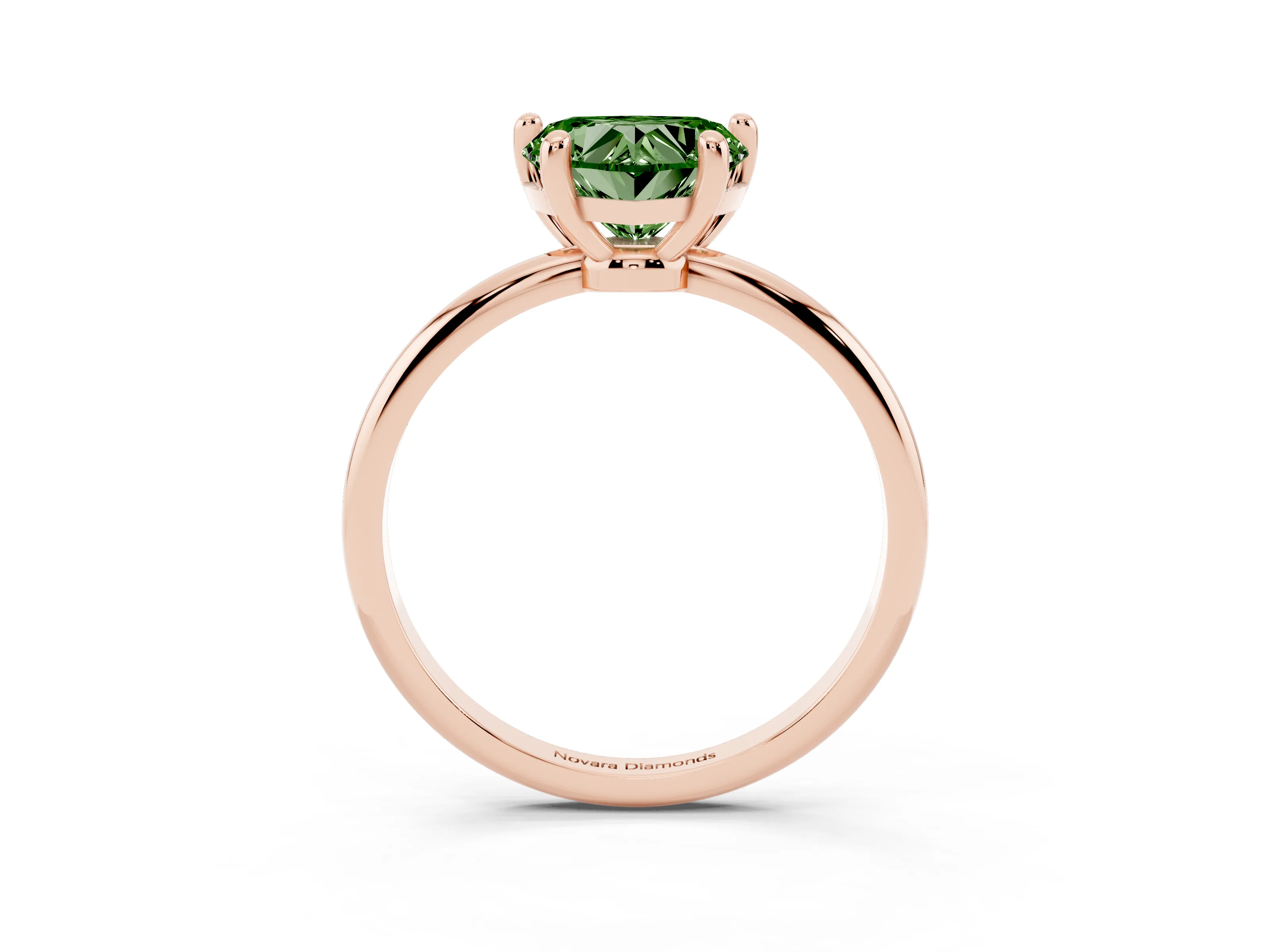 Fancy Green Heart Cut Diamond Solitaire Ring Set in Rose gold with Secure Prong Setting on a Classic Band
