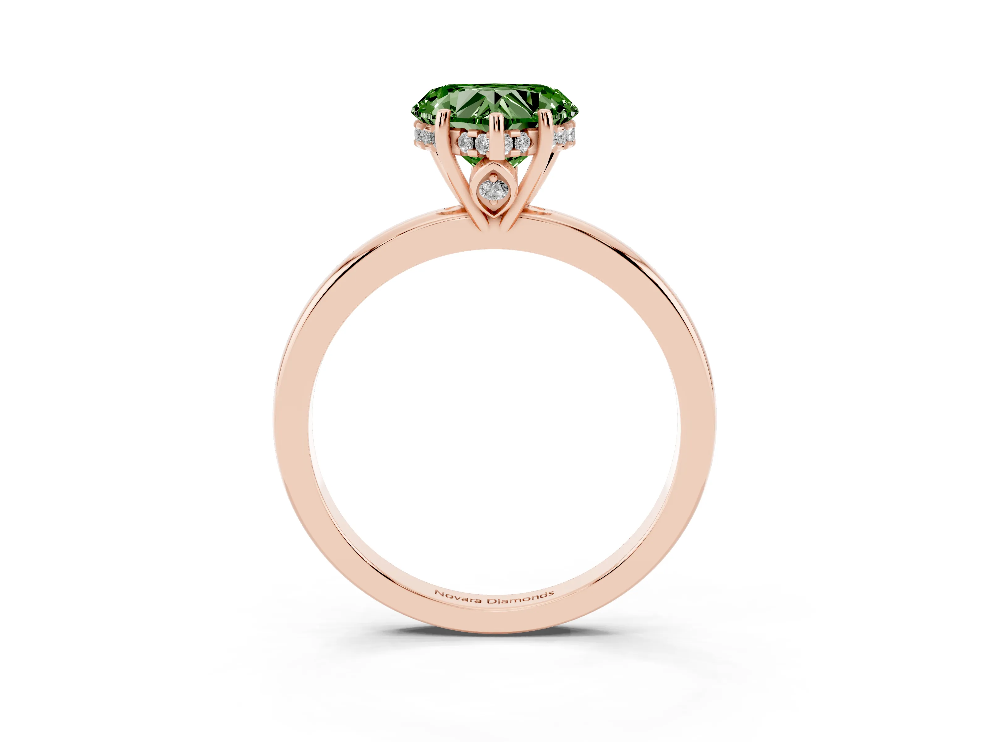 Fancy Green Heart Cut Diamond Solitaire Ring Set in Rose gold with Plain Band and Prong Setting