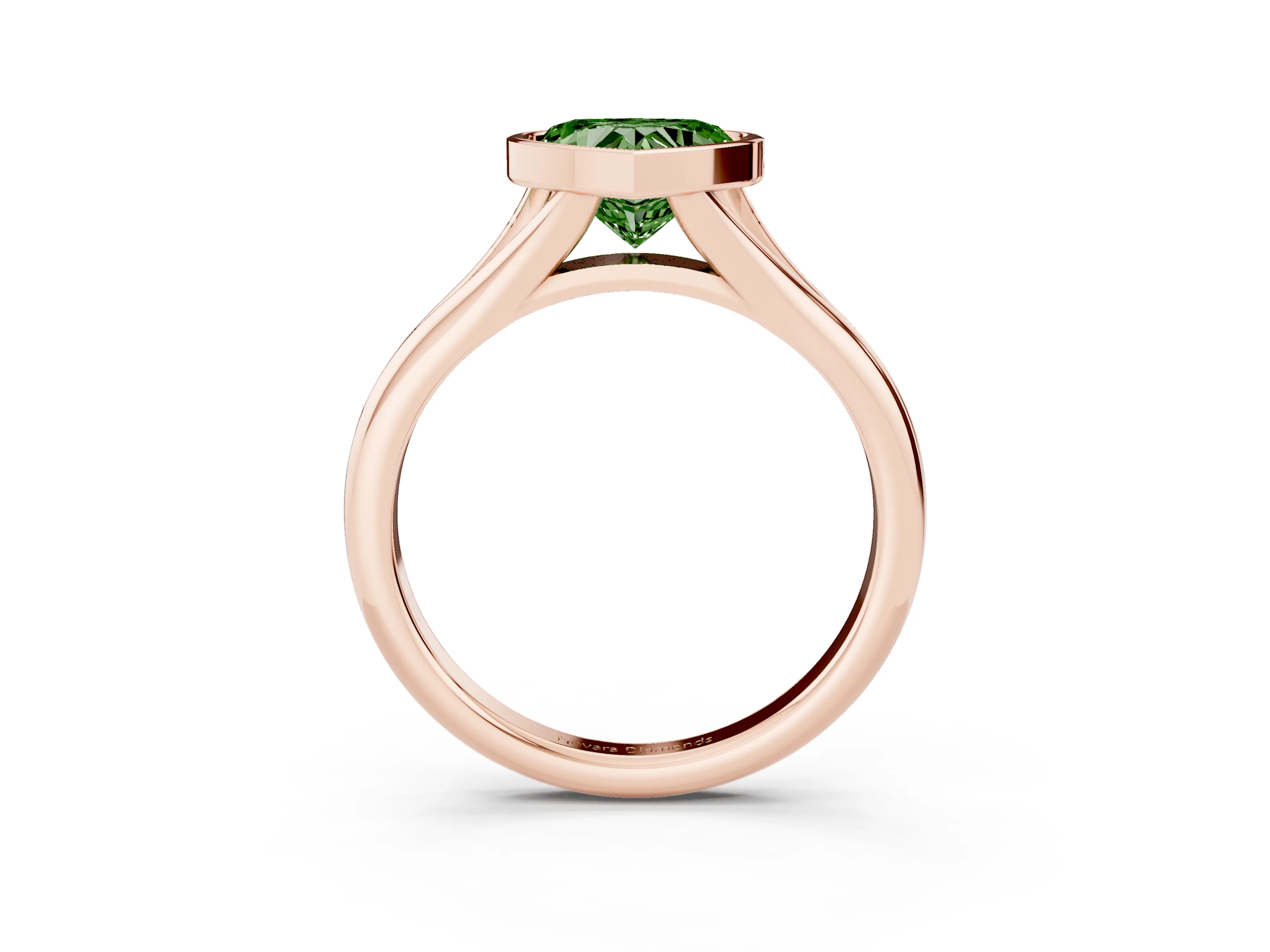 Fancy Green Bezel Set Heart Cut Diamond Solitaire Ring Set in Rose gold with Smooth Band