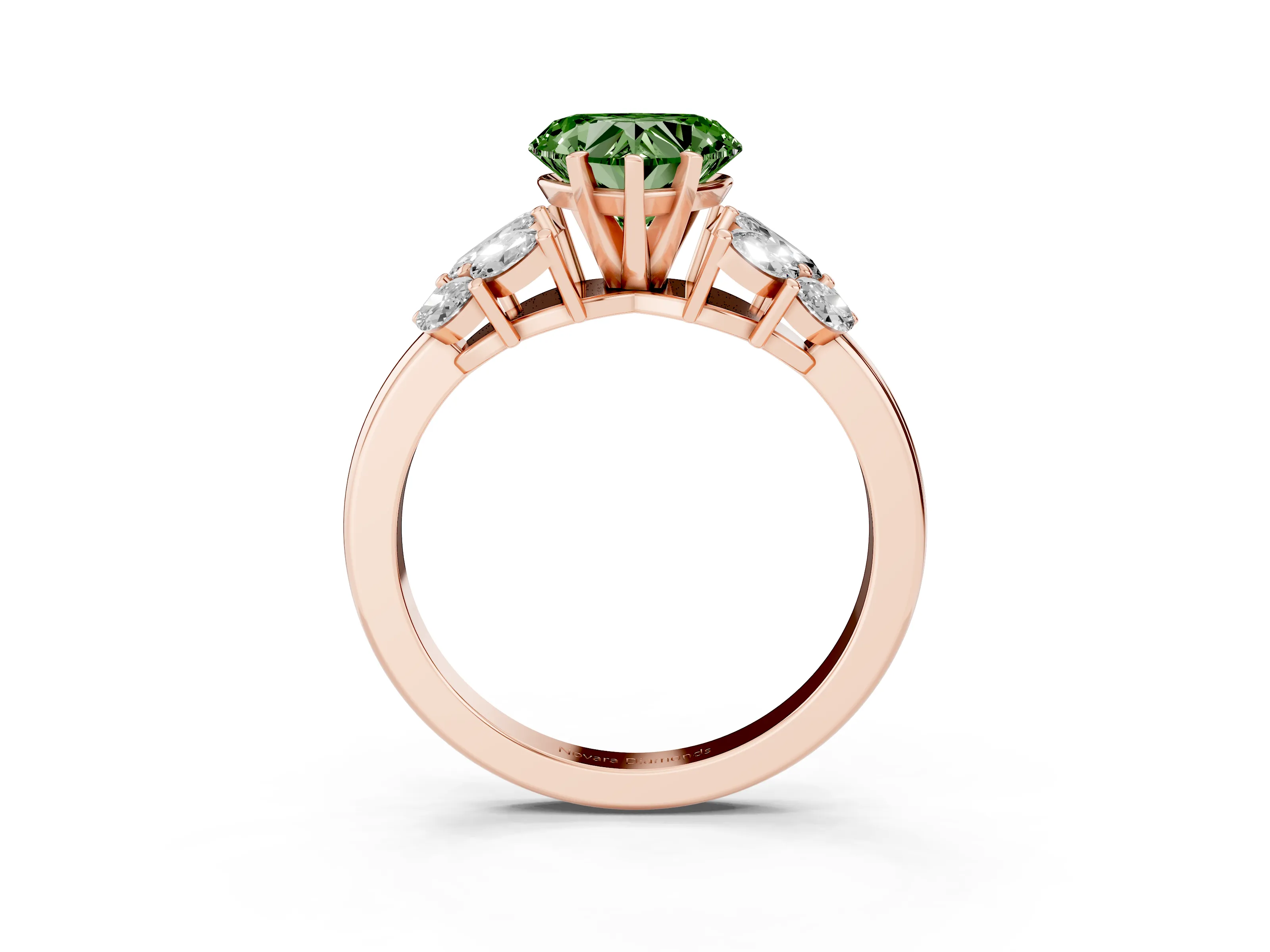 Fancy Green Heart Cut Diamond Cluster Leaf Design Ring Set in Rose gold with Prong Setting