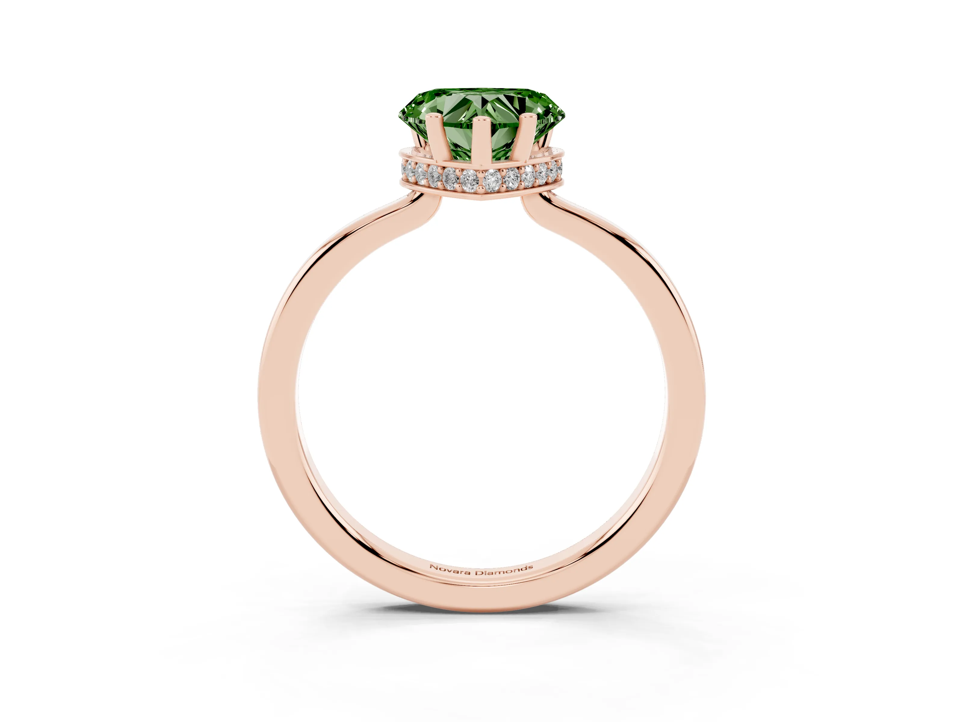 Fancy Green Heart Cut Diamond Solitaire Engagement Ring Set in Rose gold with Prong Setting on a Plain Band