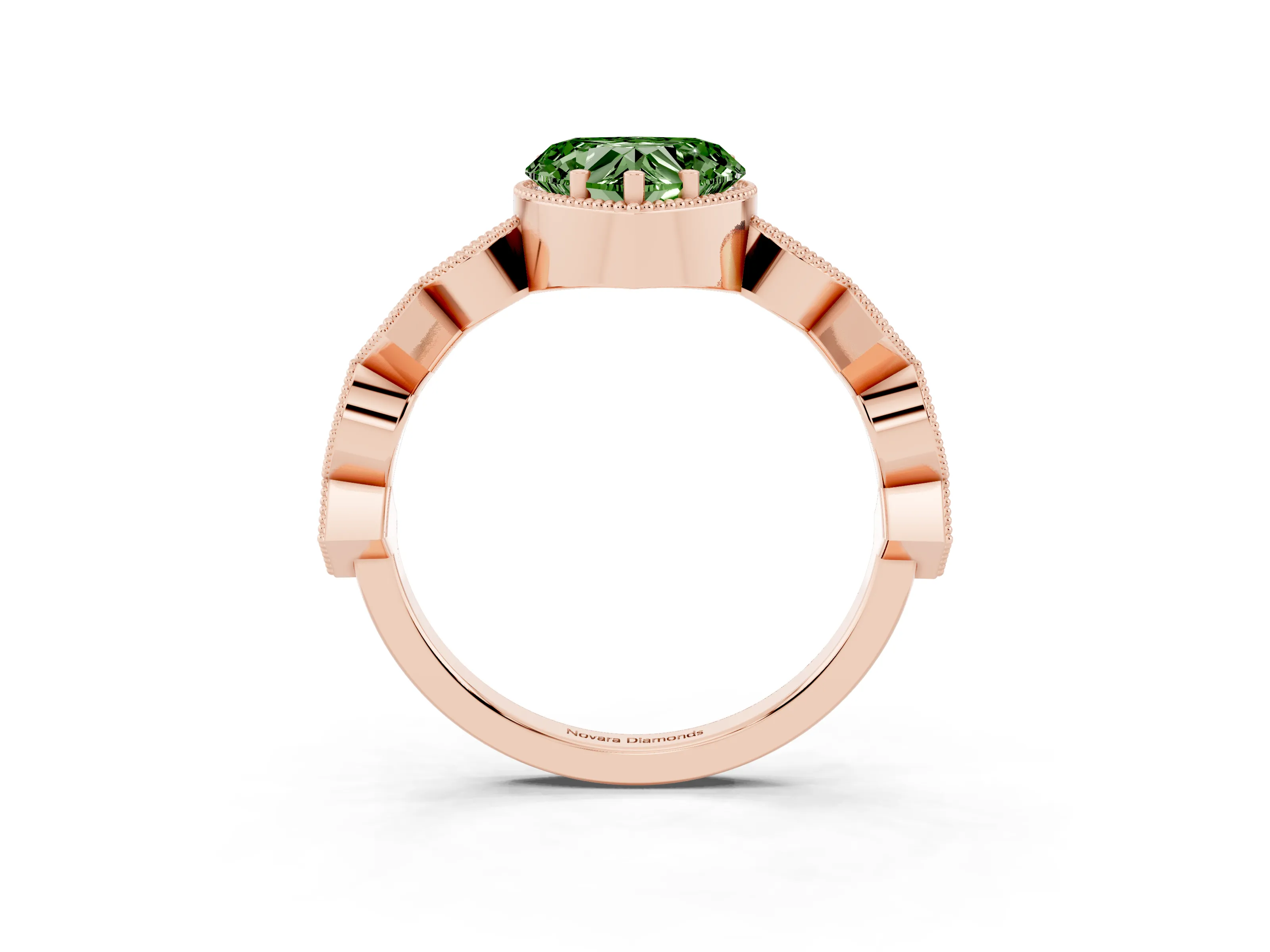 Fancy Green Heart Cut Diamond Milgrain Marquise Twist Band Ring Set in Rose gold with Prong Setting