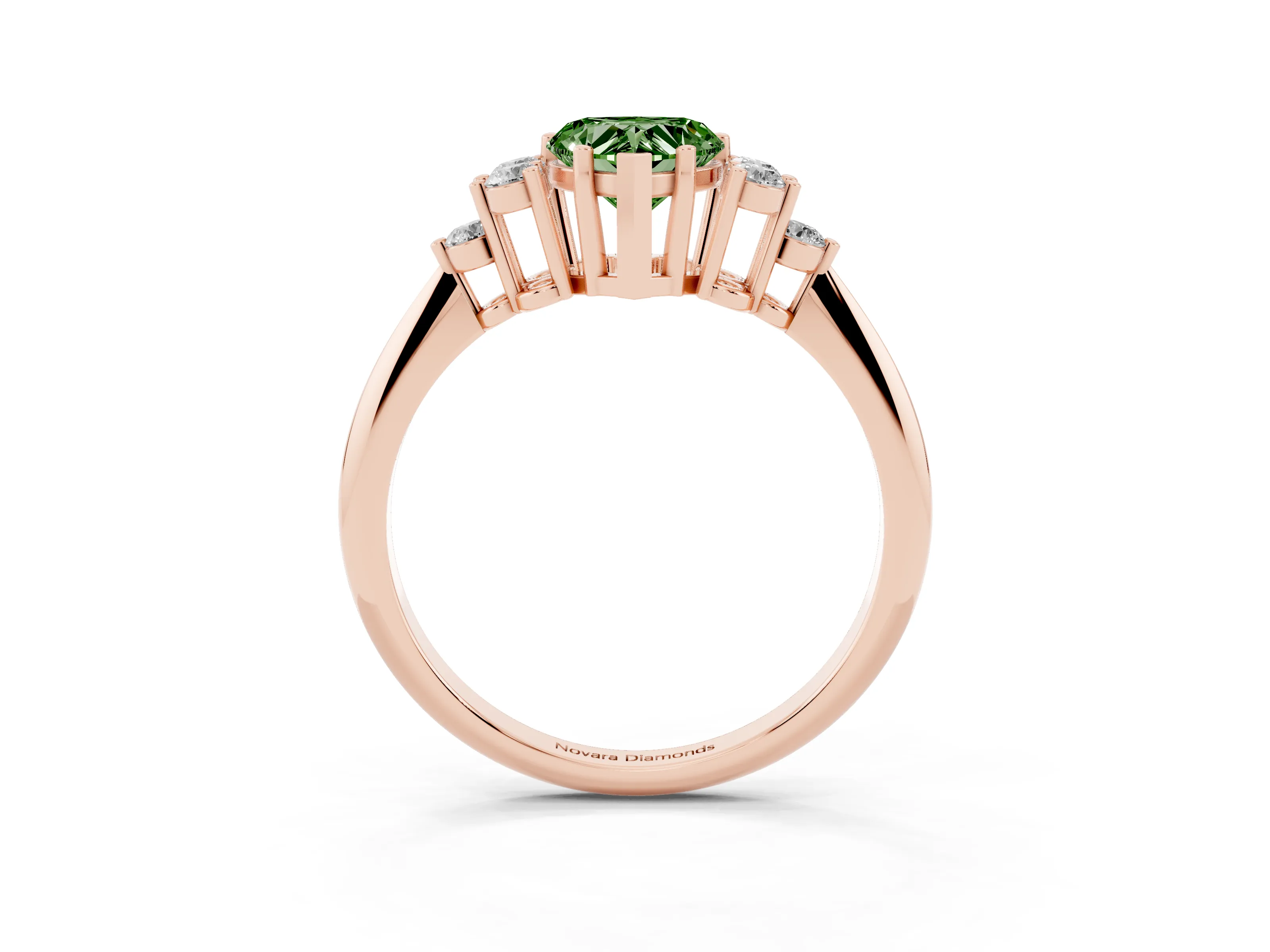 Fancy Green Heart Cut Diamond Cluster Ring Set in Rose gold with Plain Band and Prong Setting