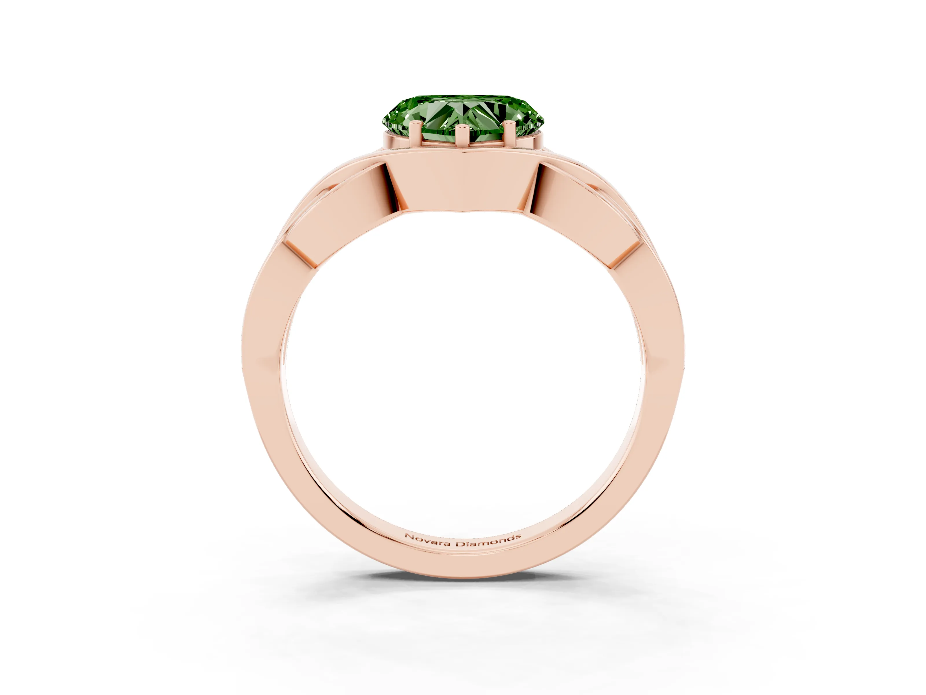 Fancy Green Heart Cut Diamond Solitaire Ring Set in Rose gold with Intertwined Band