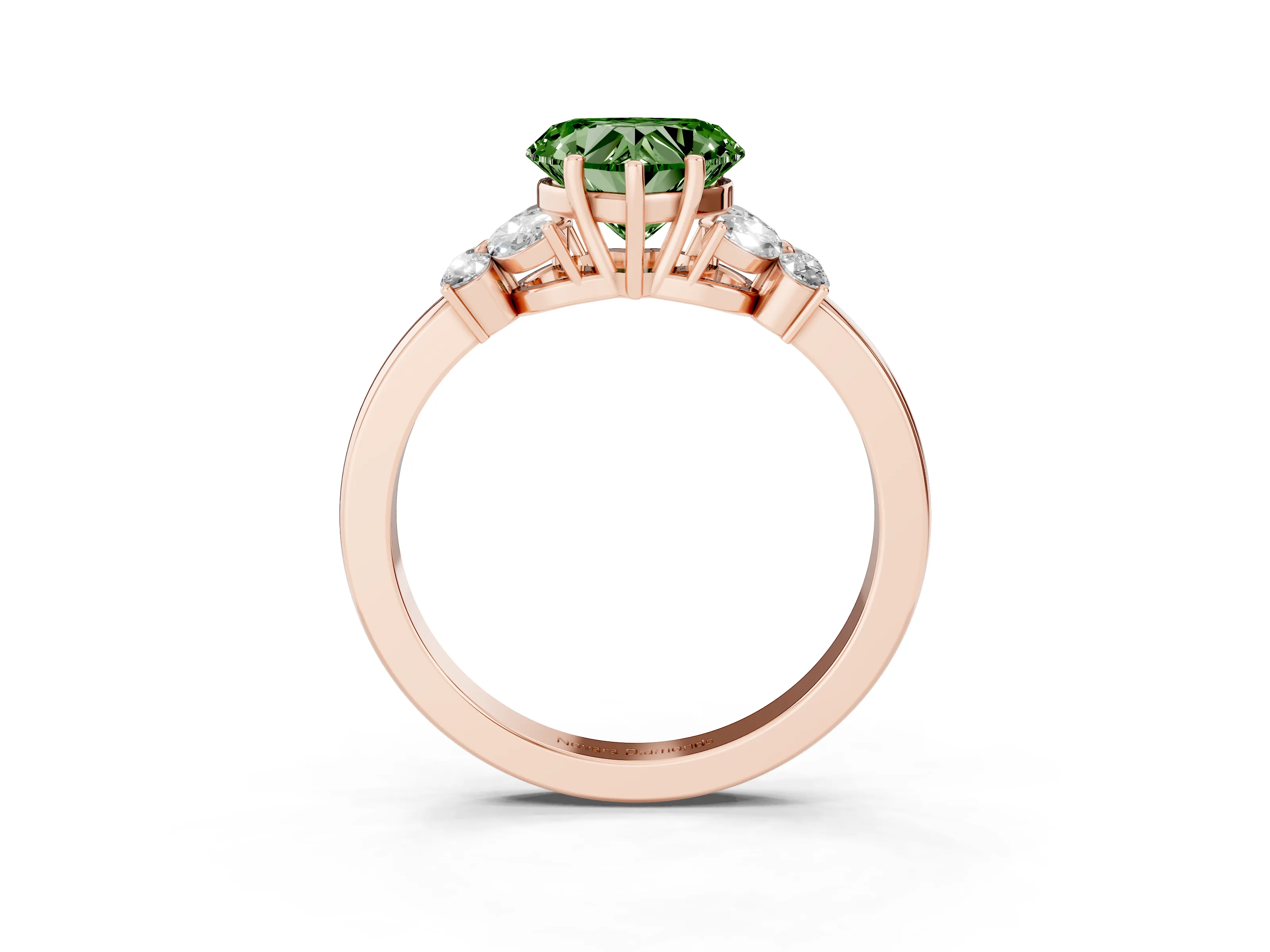 Fancy Green Heart Cut Diamond Solitaire Floral Ring Set in Rose gold with Marquise Petals and Prong Setting