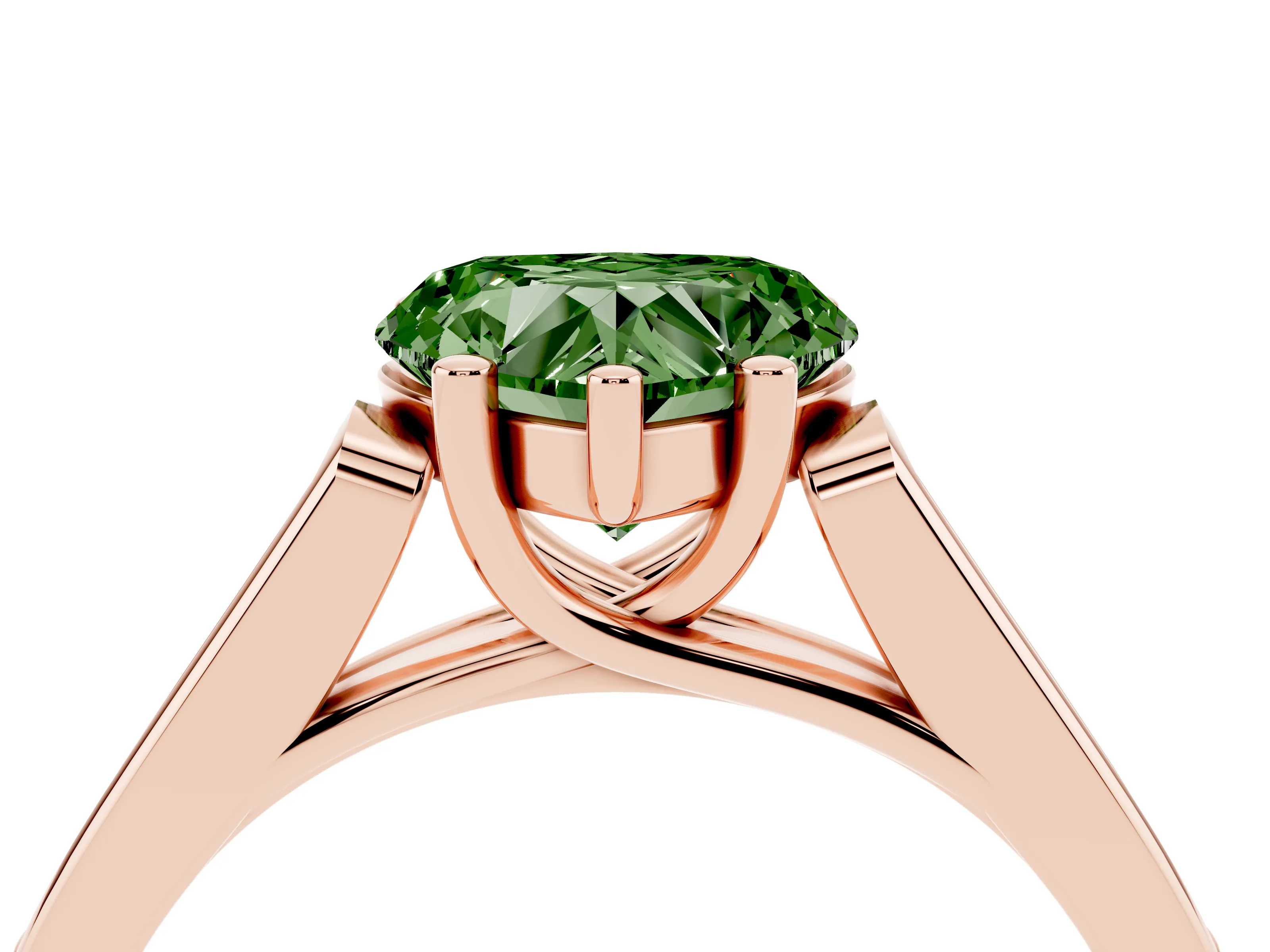 Fancy Green Heart Cut Diamond Solitaire Cathedral Engagement Ring Set in Rose gold with Channel-Set Band and Prong Setting