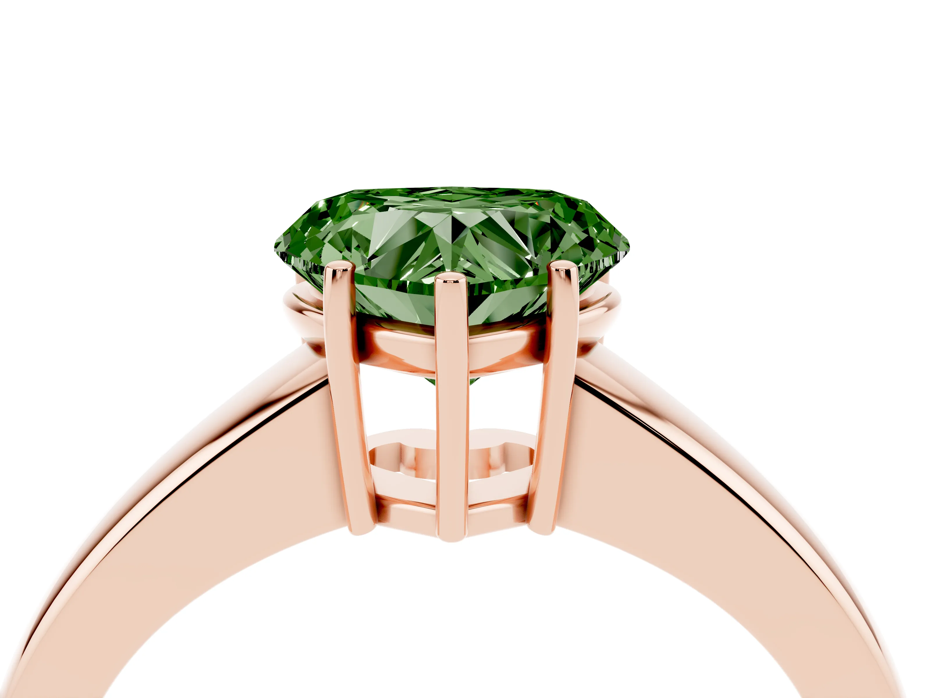 Fancy Green Heart Cut Diamond Solitaire Ring Set in Rose gold with Tapered Band and Prong Setting
