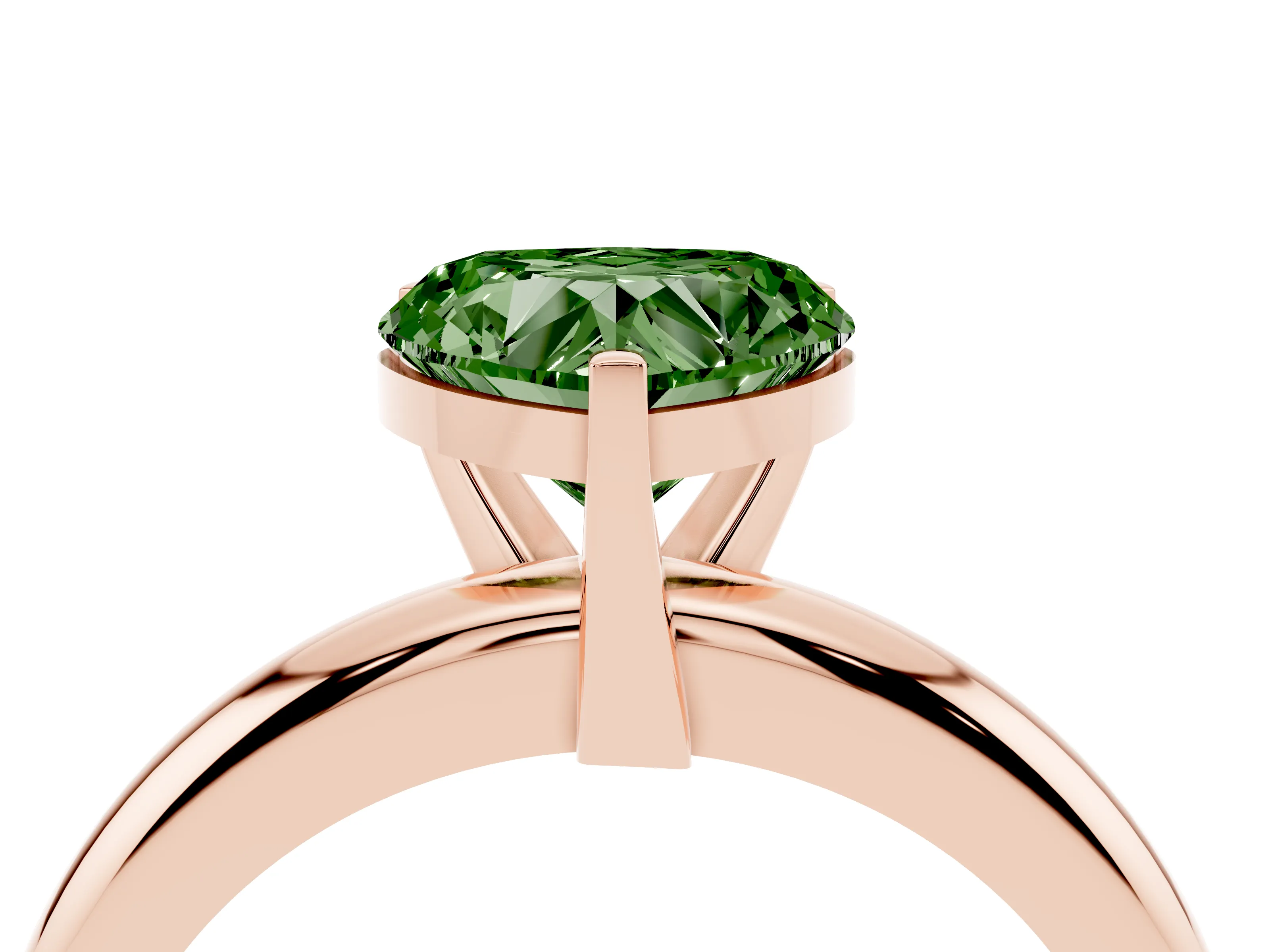 Fancy Green Heart Cut Diamond Solitaire Engagement Ring Set in Rose gold with Round Band and Prong Setting