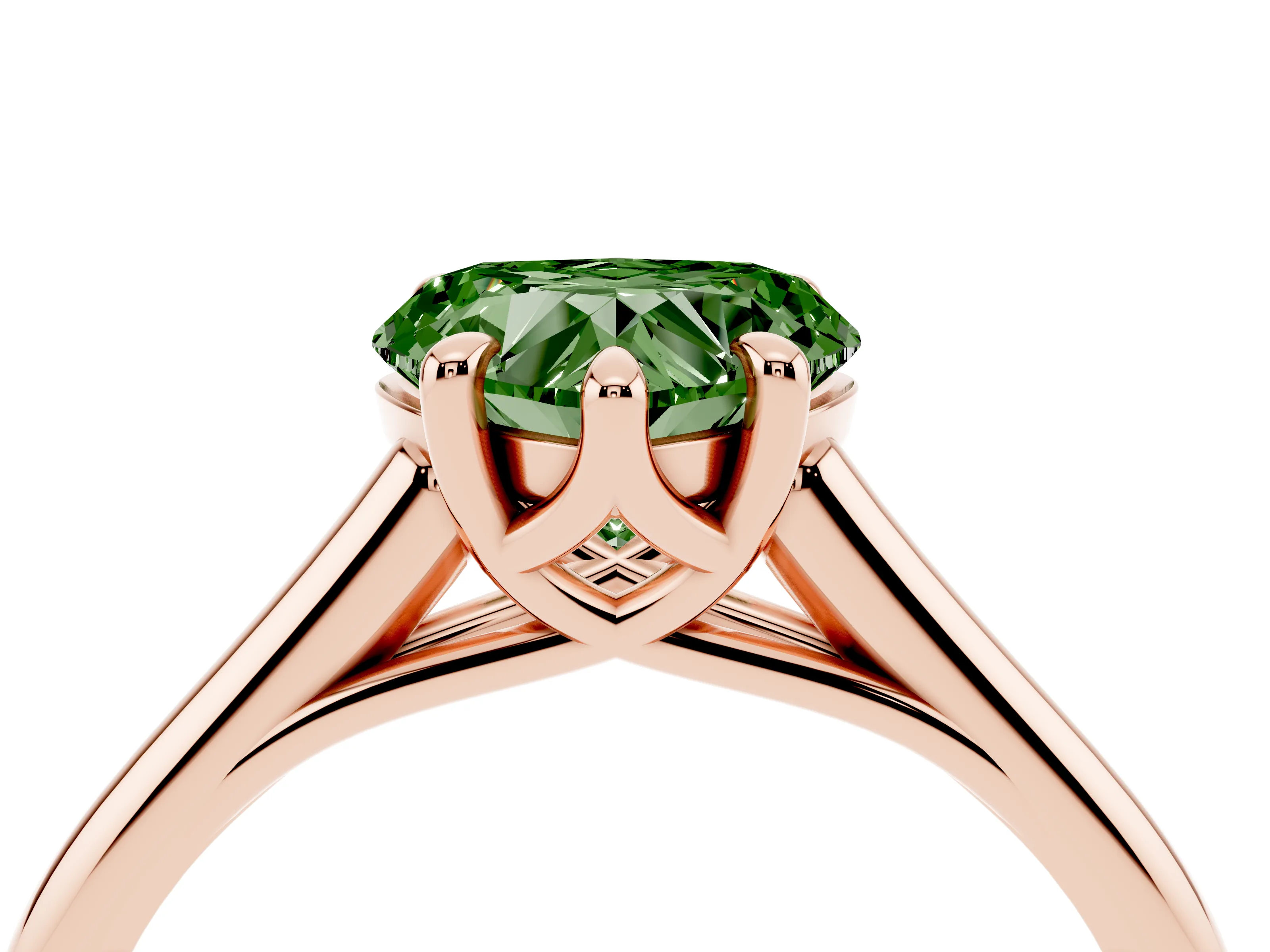 Fancy Green Heart Cut Diamond Solitaire Engagement Ring Set in Rose gold with Prong Setting and Plain Classic Band