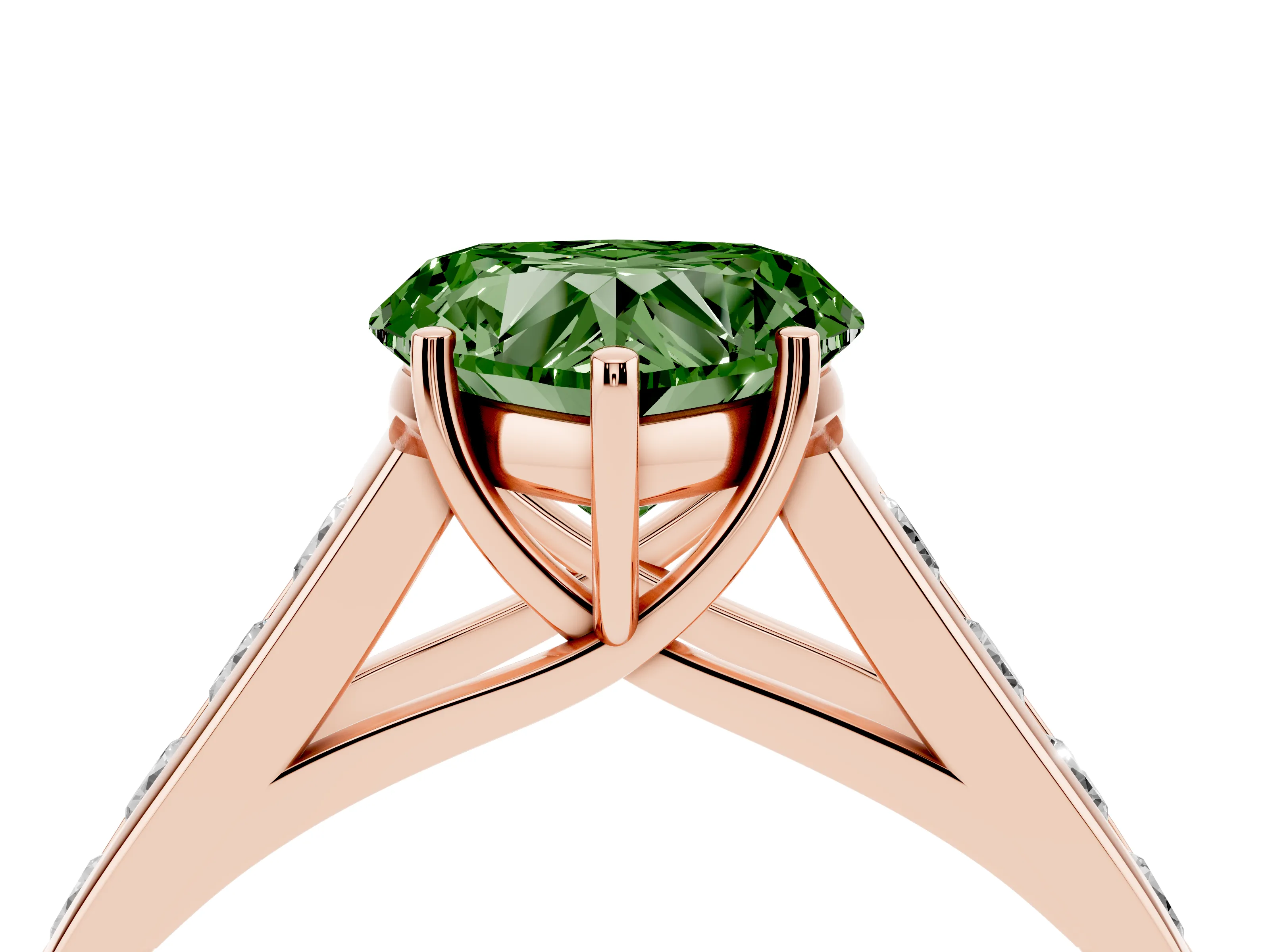 Fancy Green Heart Cut Diamond Solitaire Channel-Set Engagement Ring Set in Rose gold with Prong Setting