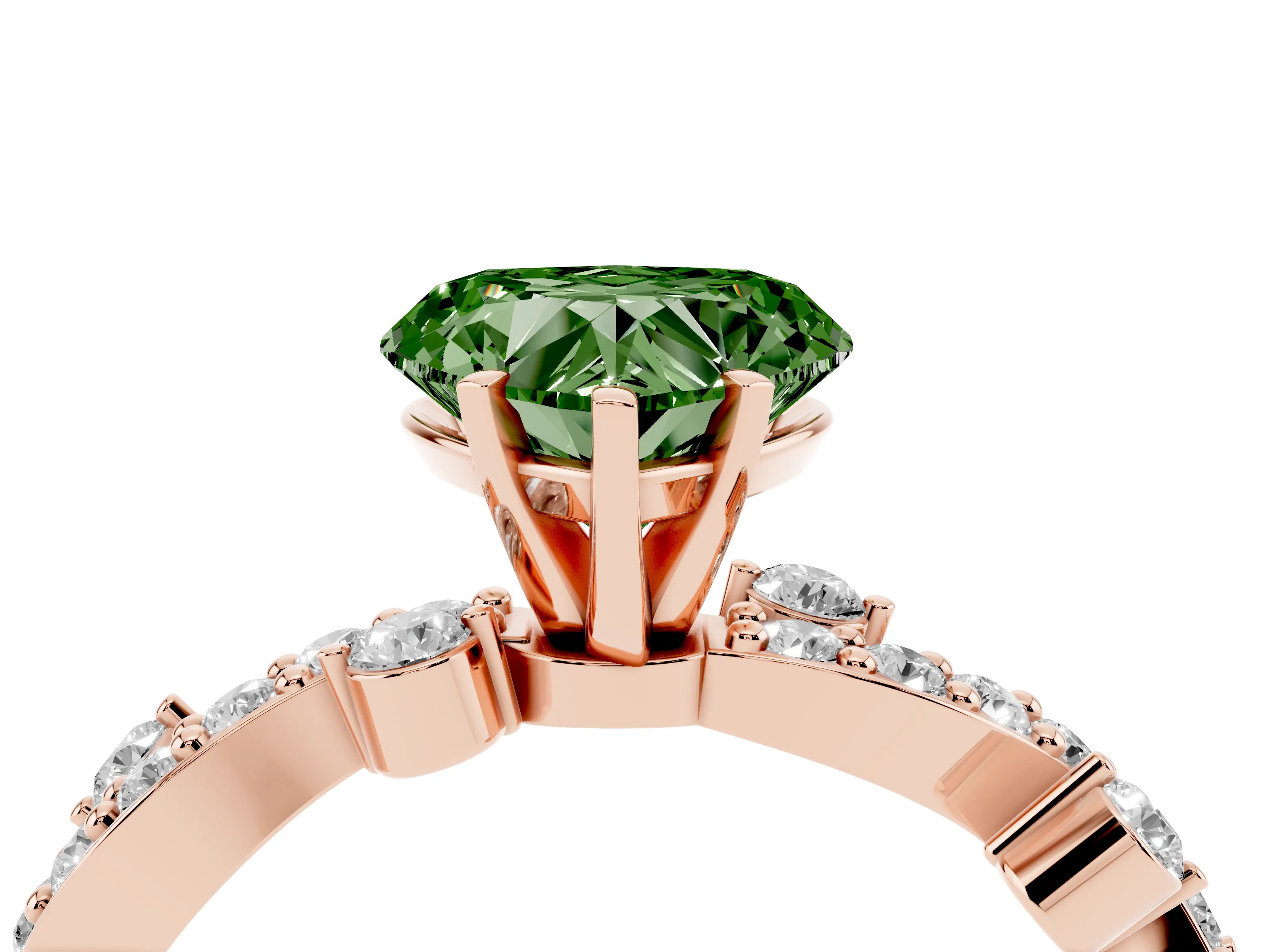 Fancy Green Heart Cut Diamond Solitaire Twisted Band Set in Rose gold with Pavé Setting