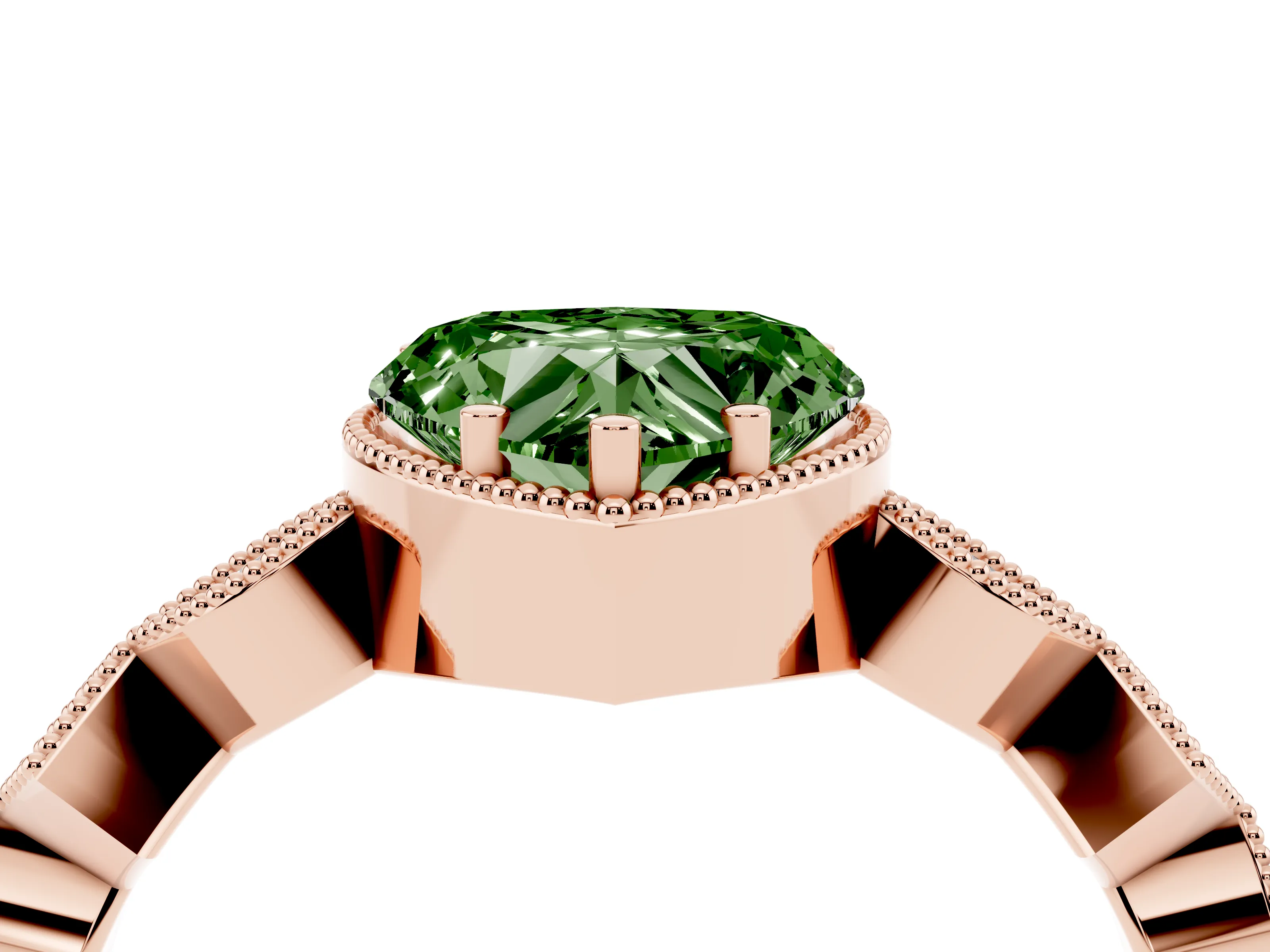 Fancy Green Heart Cut Diamond Milgrain Marquise Twist Band Ring Set in Rose gold with Prong Setting