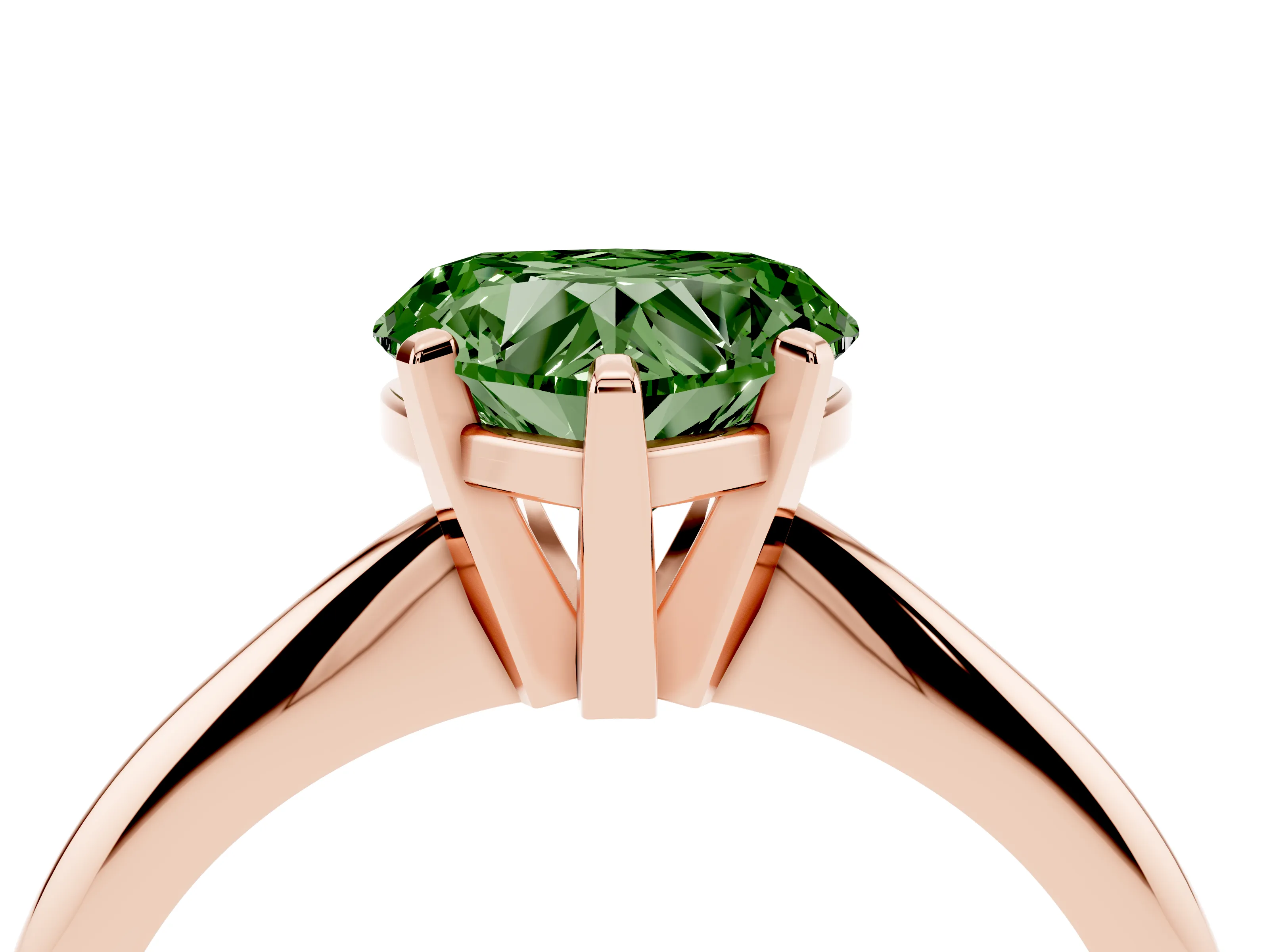 Fancy Green Heart Cut Diamond Solitaire Ring Set in Rose gold with Prong Setting on a Plain Round Band