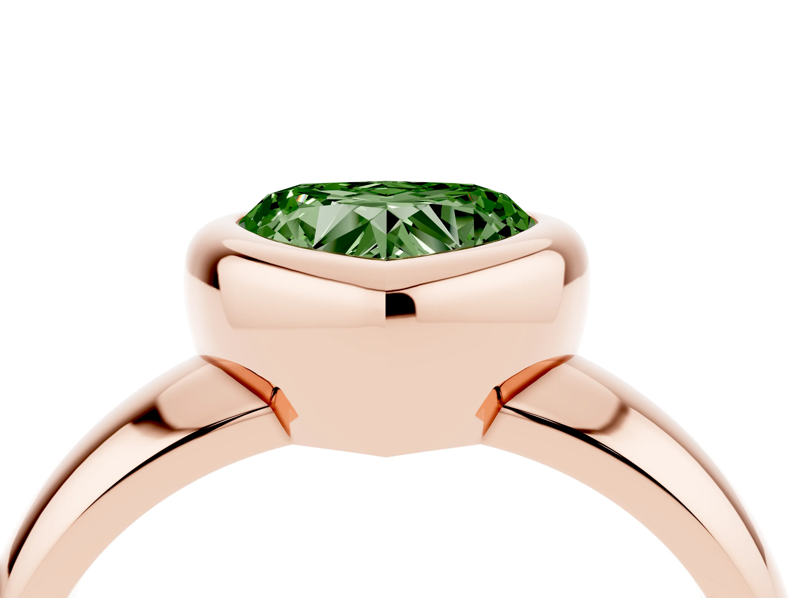 Fancy Green Bezel Set Heart Cut Diamond Solitaire Ring Set in Rose gold with Wide Band