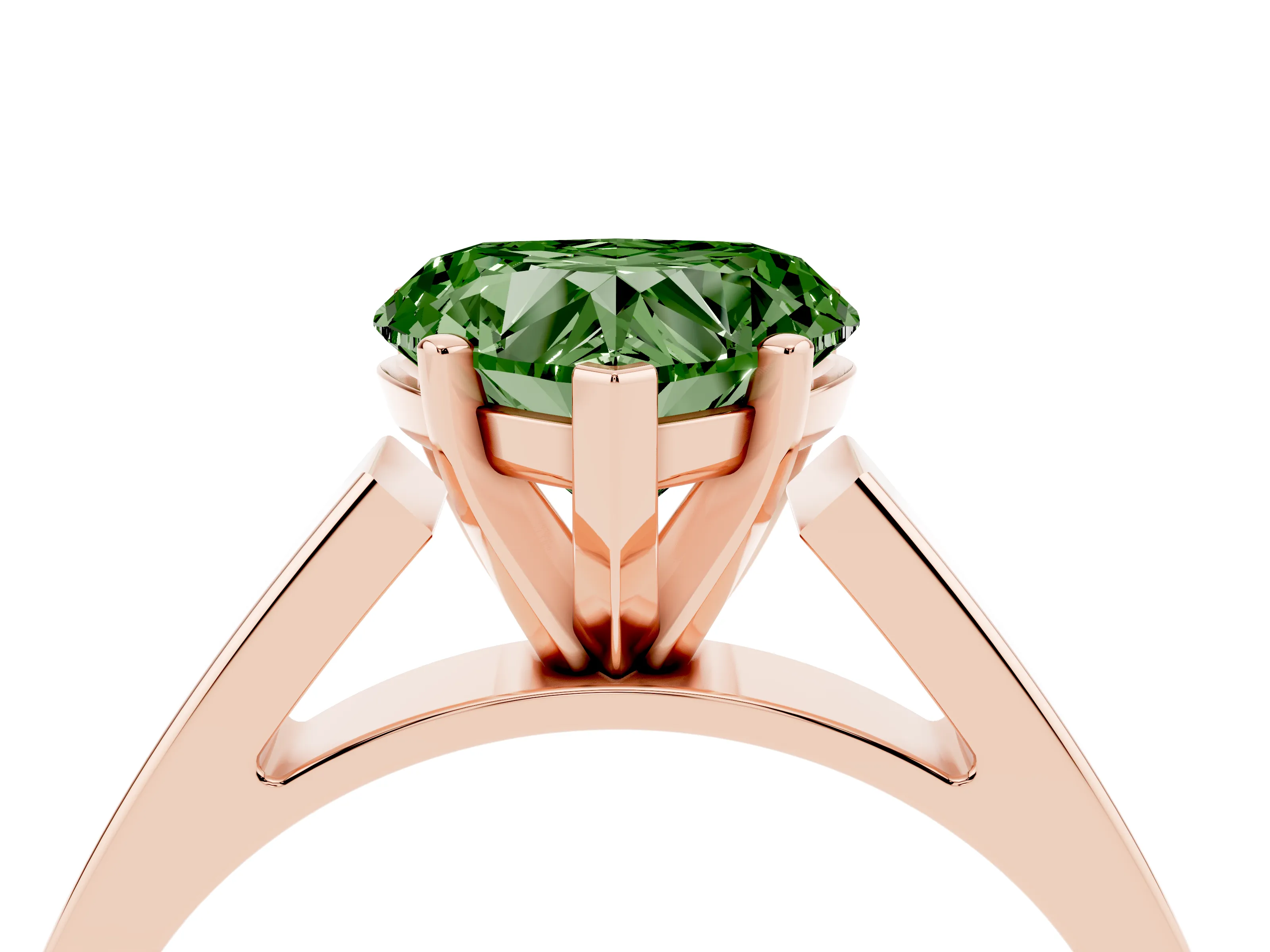 Fancy Green Heart Cut Diamond Solitaire Engagement Ring Set in Rose gold with Prong Setting and Tapered Band