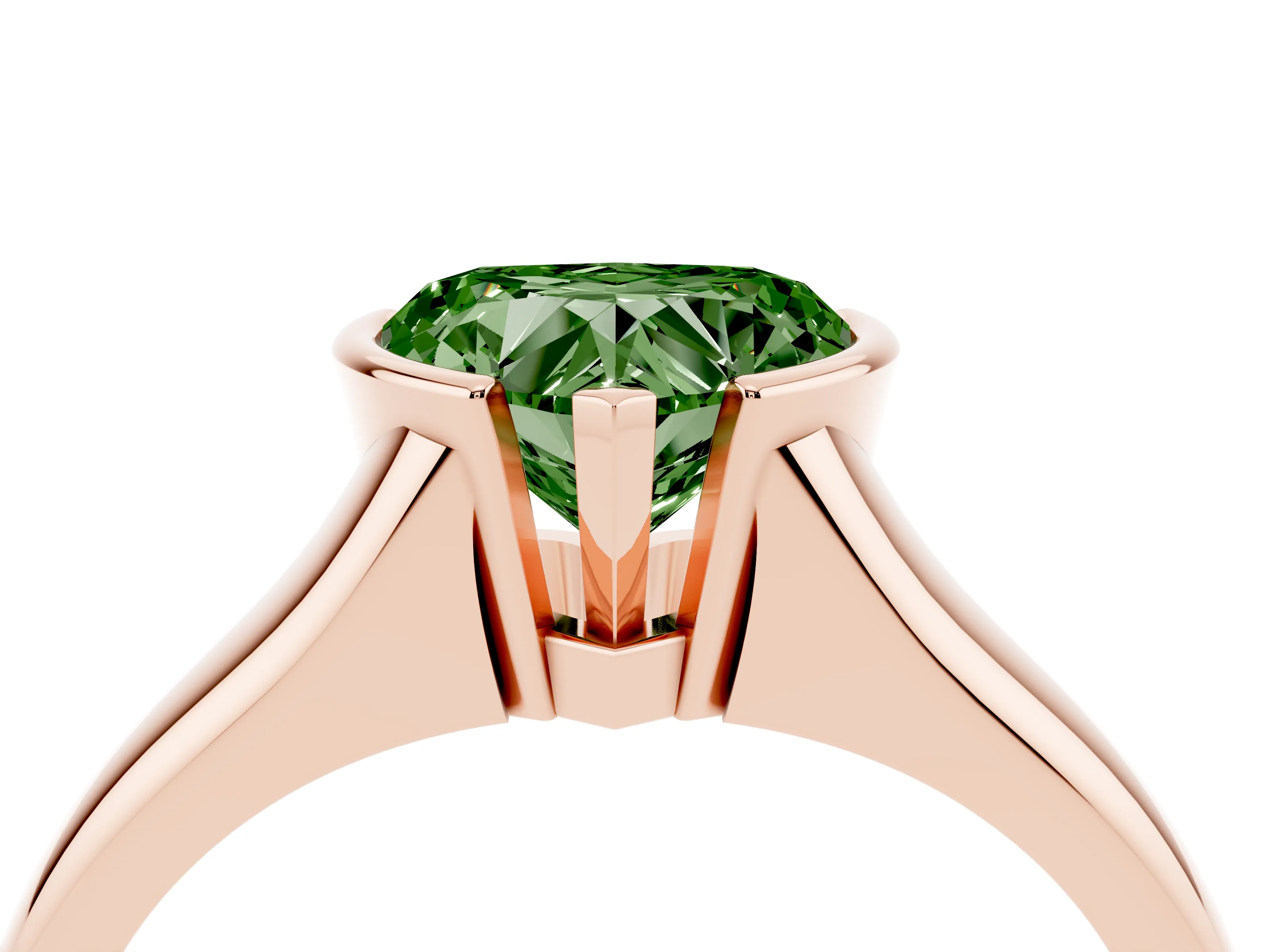 Fancy Green Heart Cut Diamond Solitaire Tension Set Ring Set in Rose gold with Split Shank Band