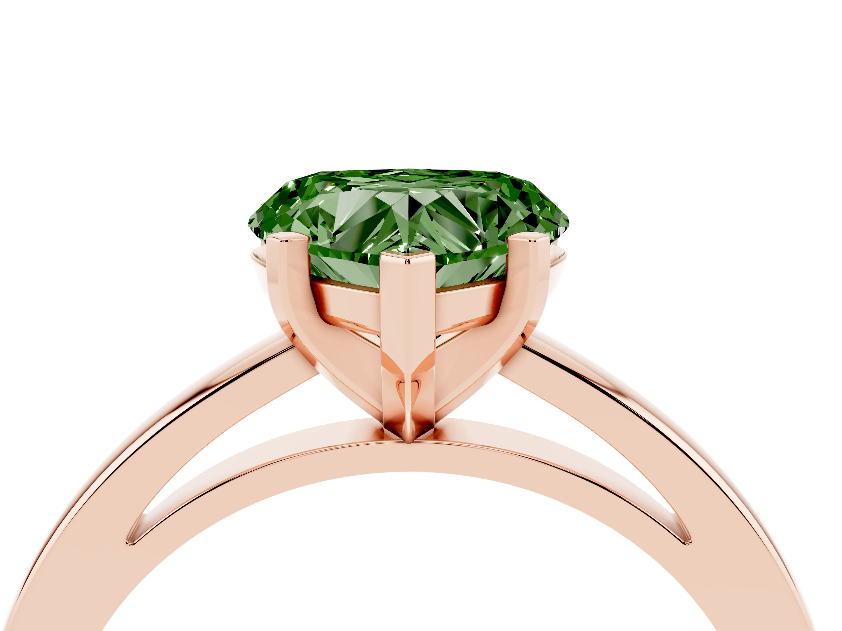 Fancy Green Heart Cut Diamond Solitaire Engagement Ring Set in Rose gold with Prong Setting on a Classic Band