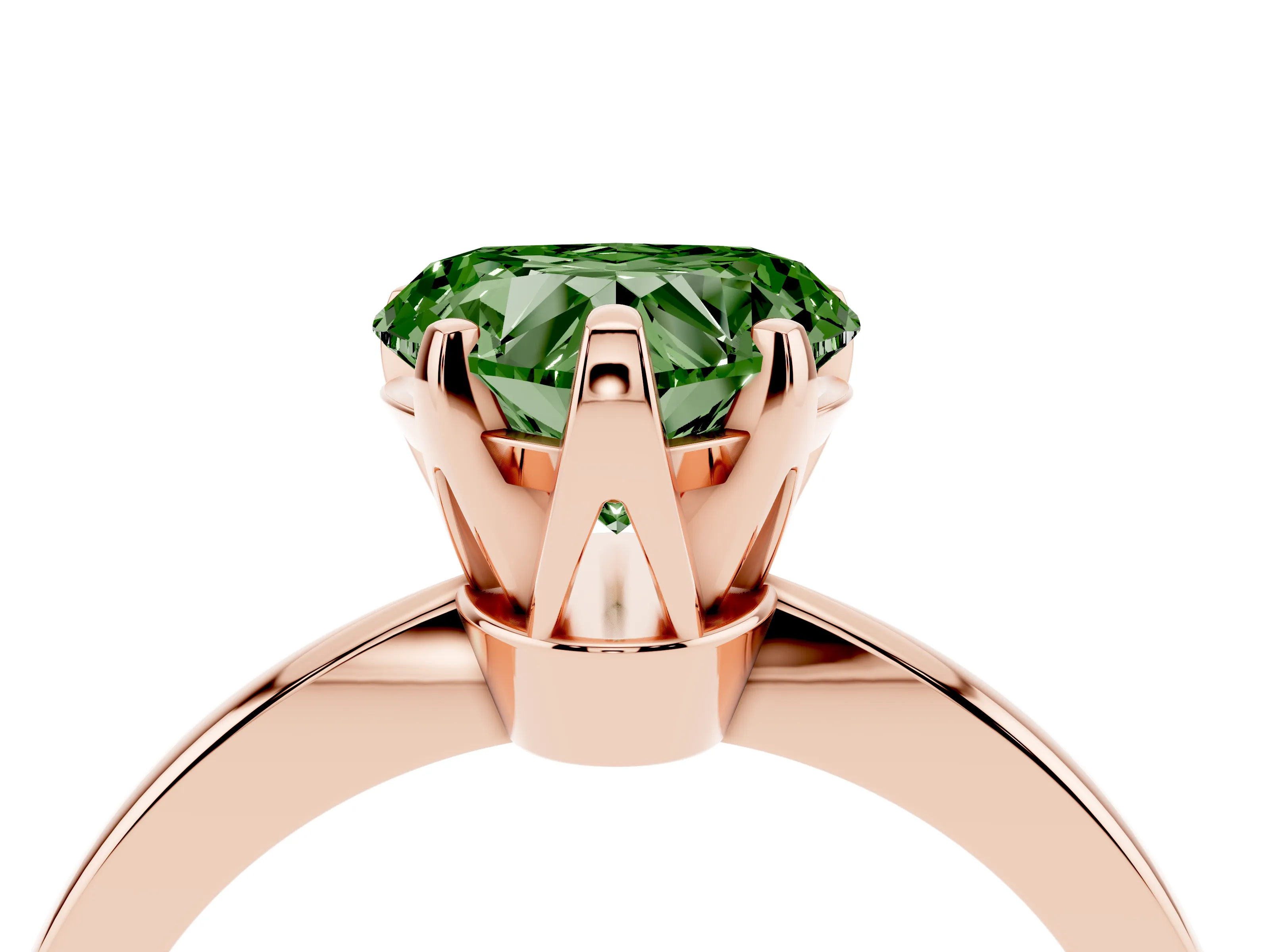 Fancy Green Heart Cut Diamond Solitaire Engagement Ring Set in Rose gold with Slim Tapered Solitaire Band