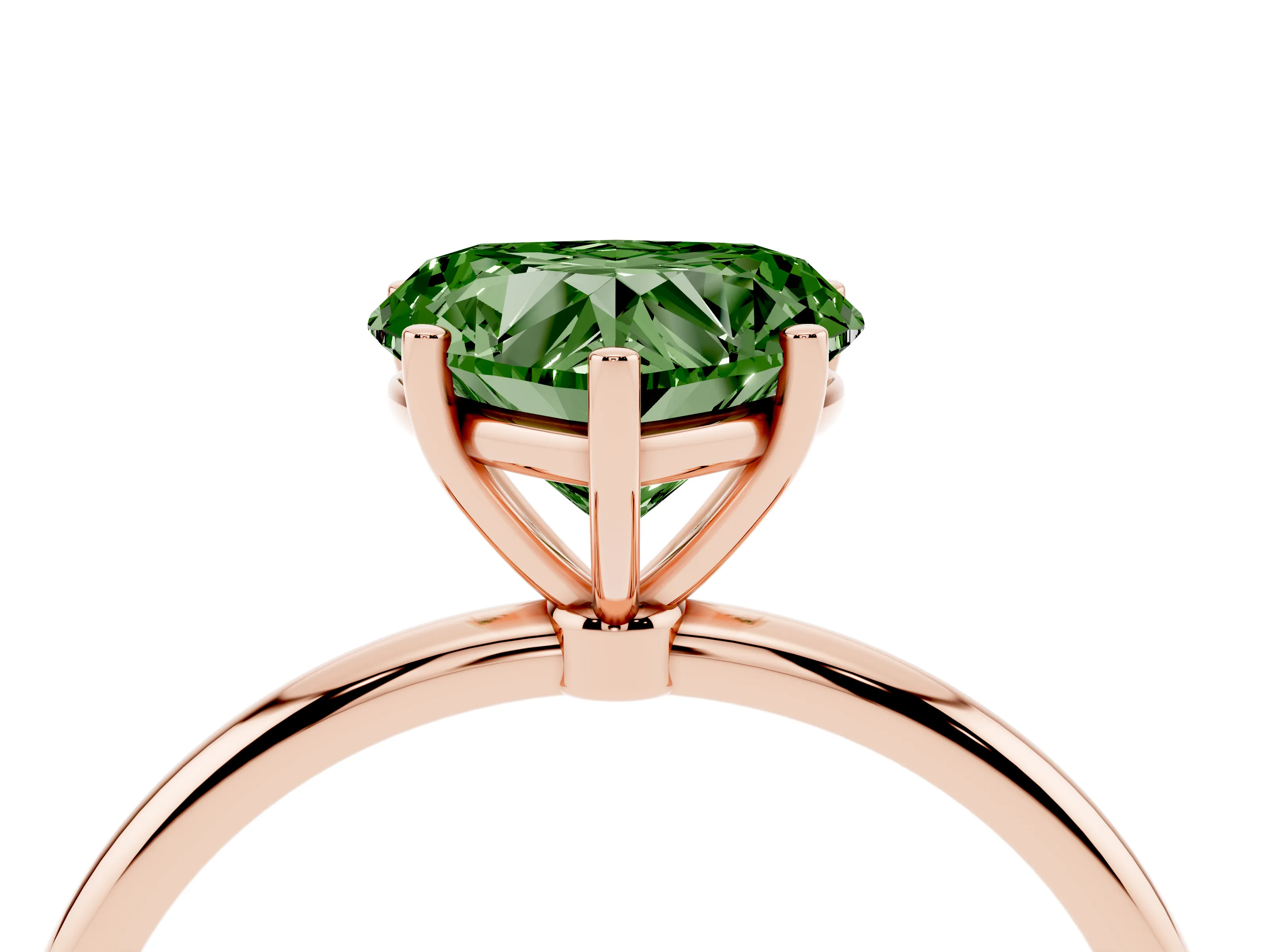 Fancy Green Heart Cut Diamond Solitaire Engagement Ring Set in Rose gold with Thin Band and Prong Setting