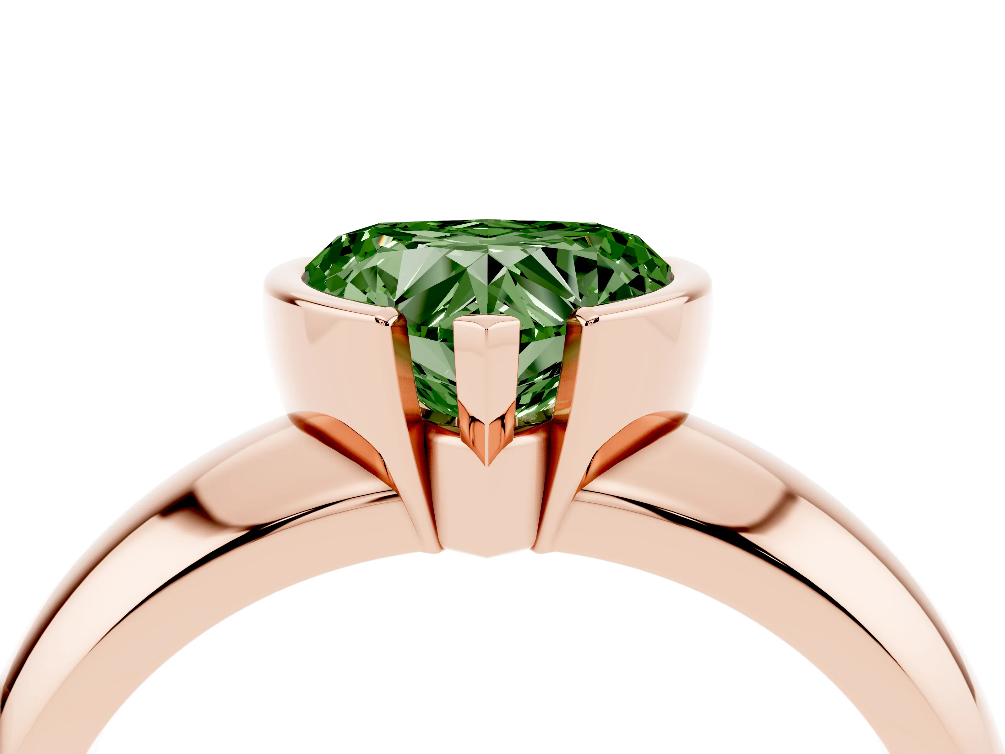 Fancy Green Heart Cut Diamond Solitaire Tension Set Ring Set in Rose gold with Wide Band