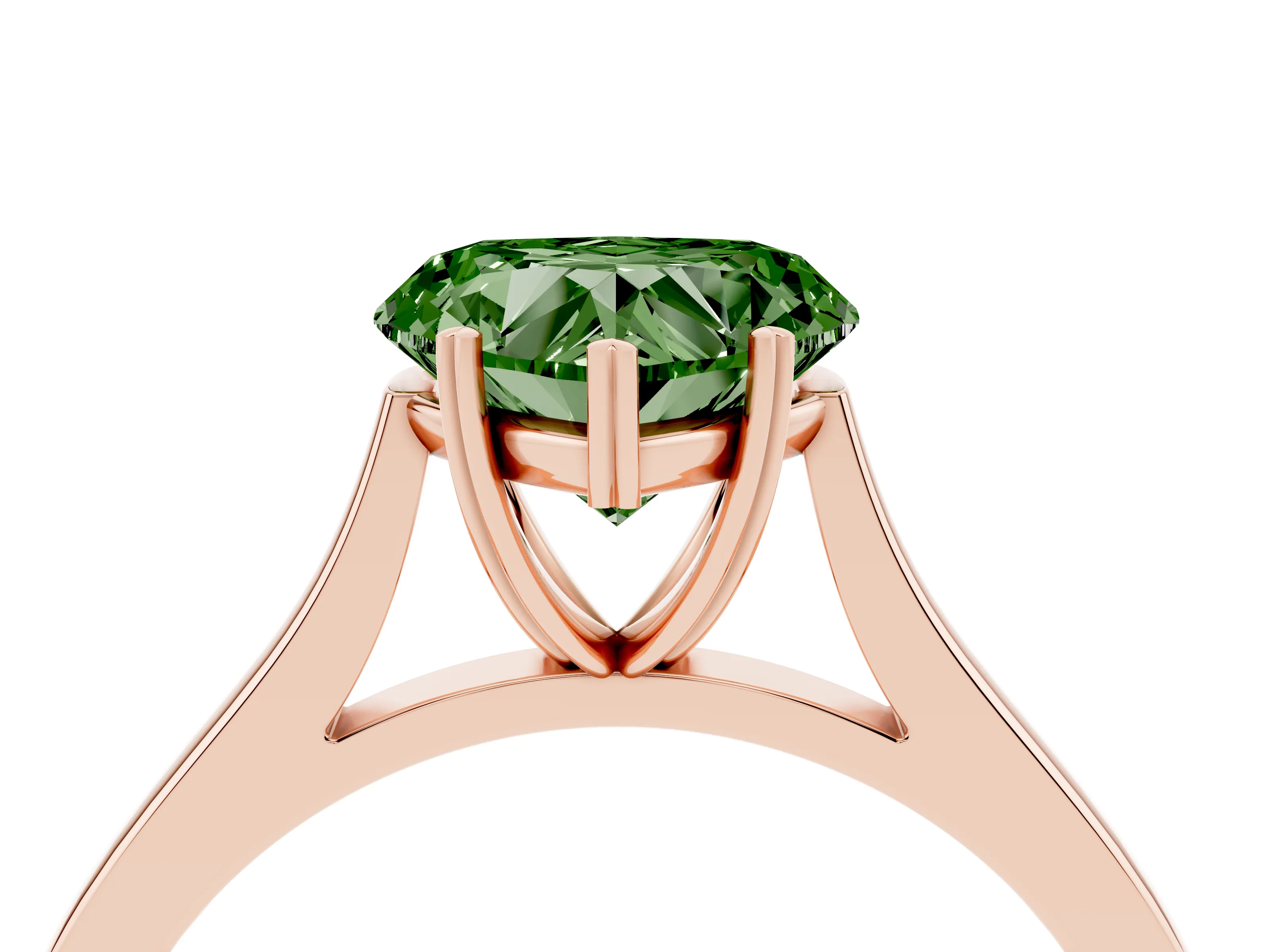 Fancy Green Heart Cut Diamond Solitaire Heart Prong Engagement Ring Set in Rose gold with Tapered Band
