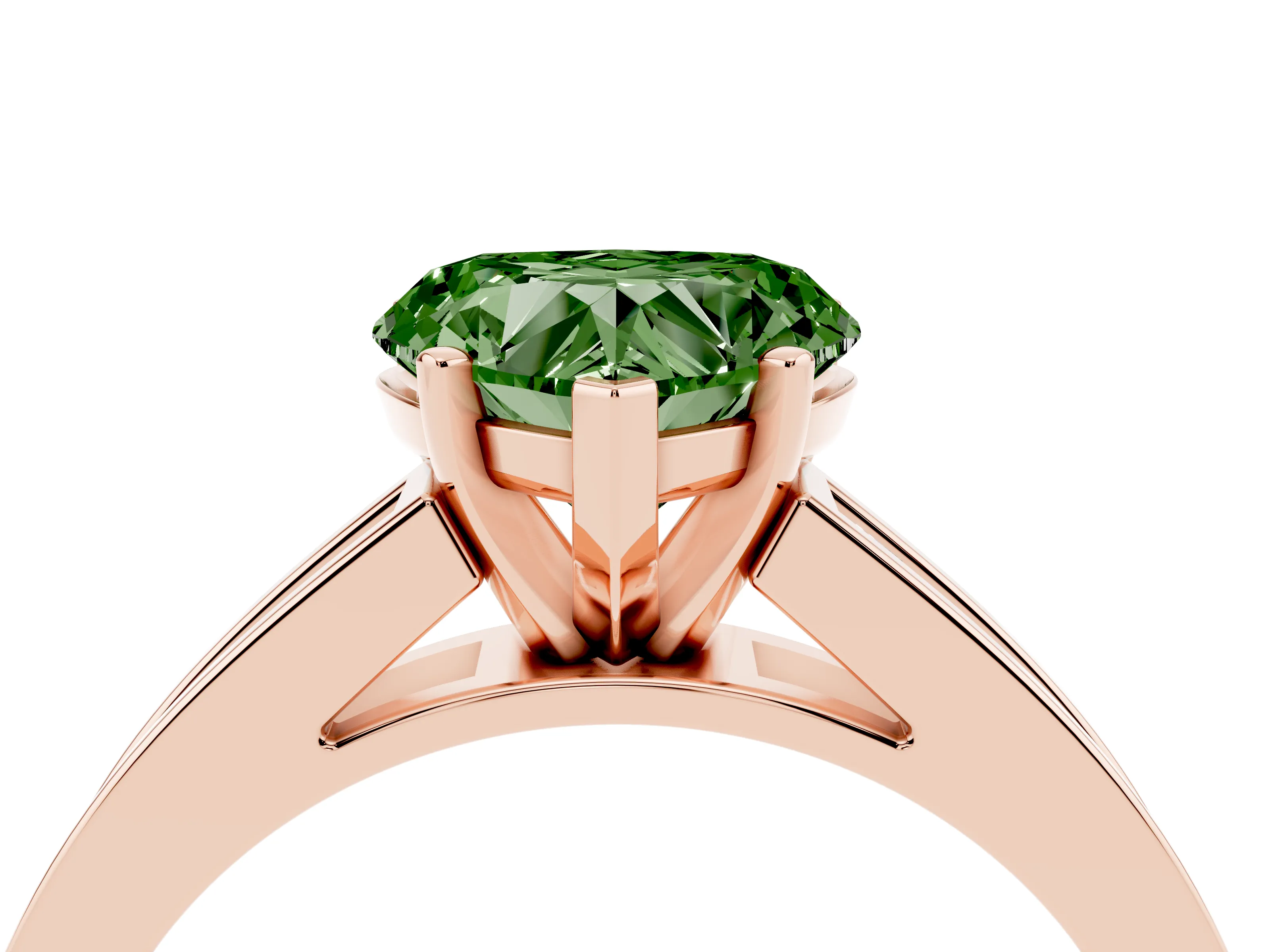 Fancy Green Heart Cut Diamond Solitaire Ring Set in Rose gold with Channel-Set Band and Prong Setting