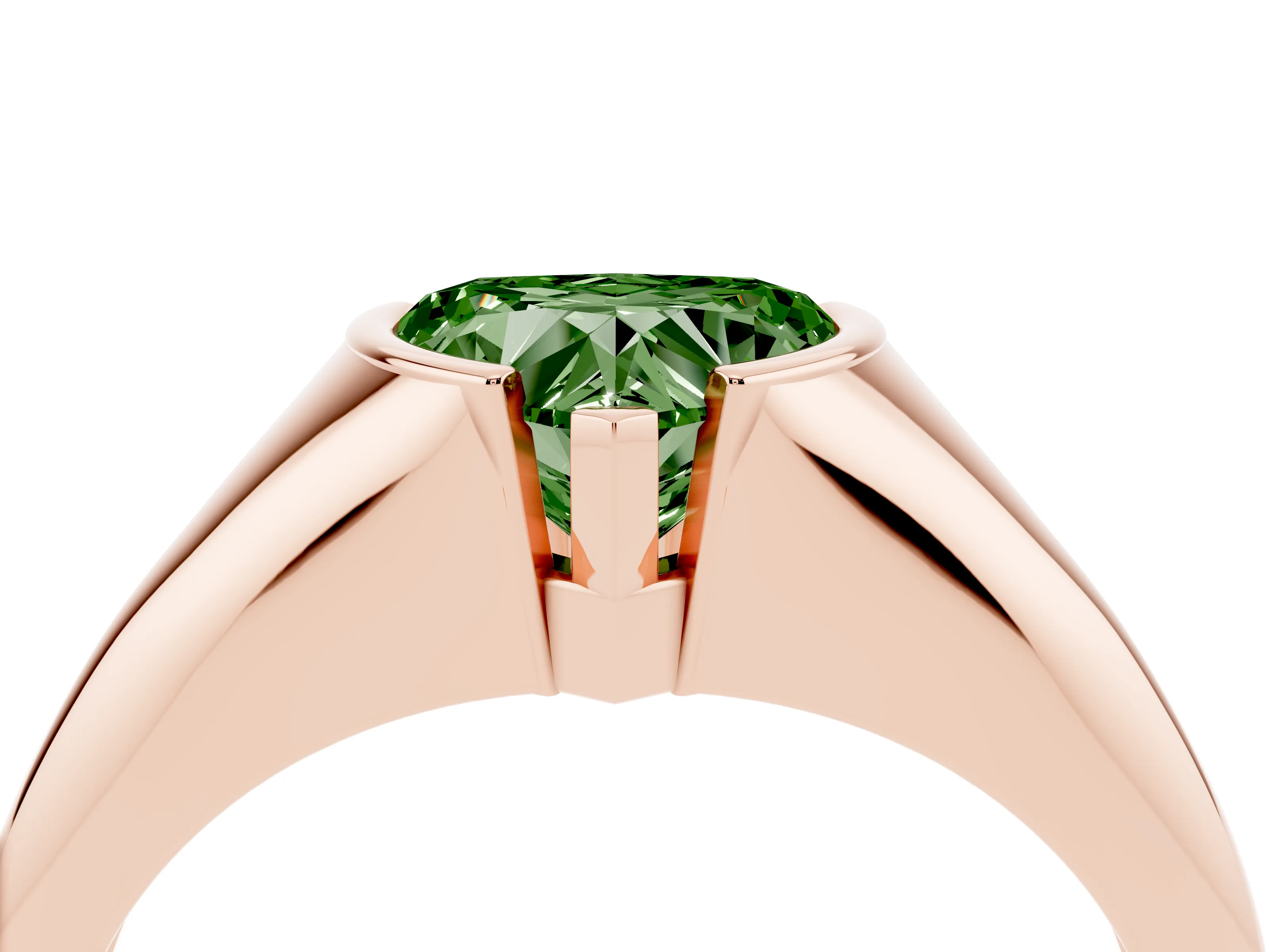 Fancy Green Heart Cut Diamond Solitaire Tension Set Ring Set in Rose gold