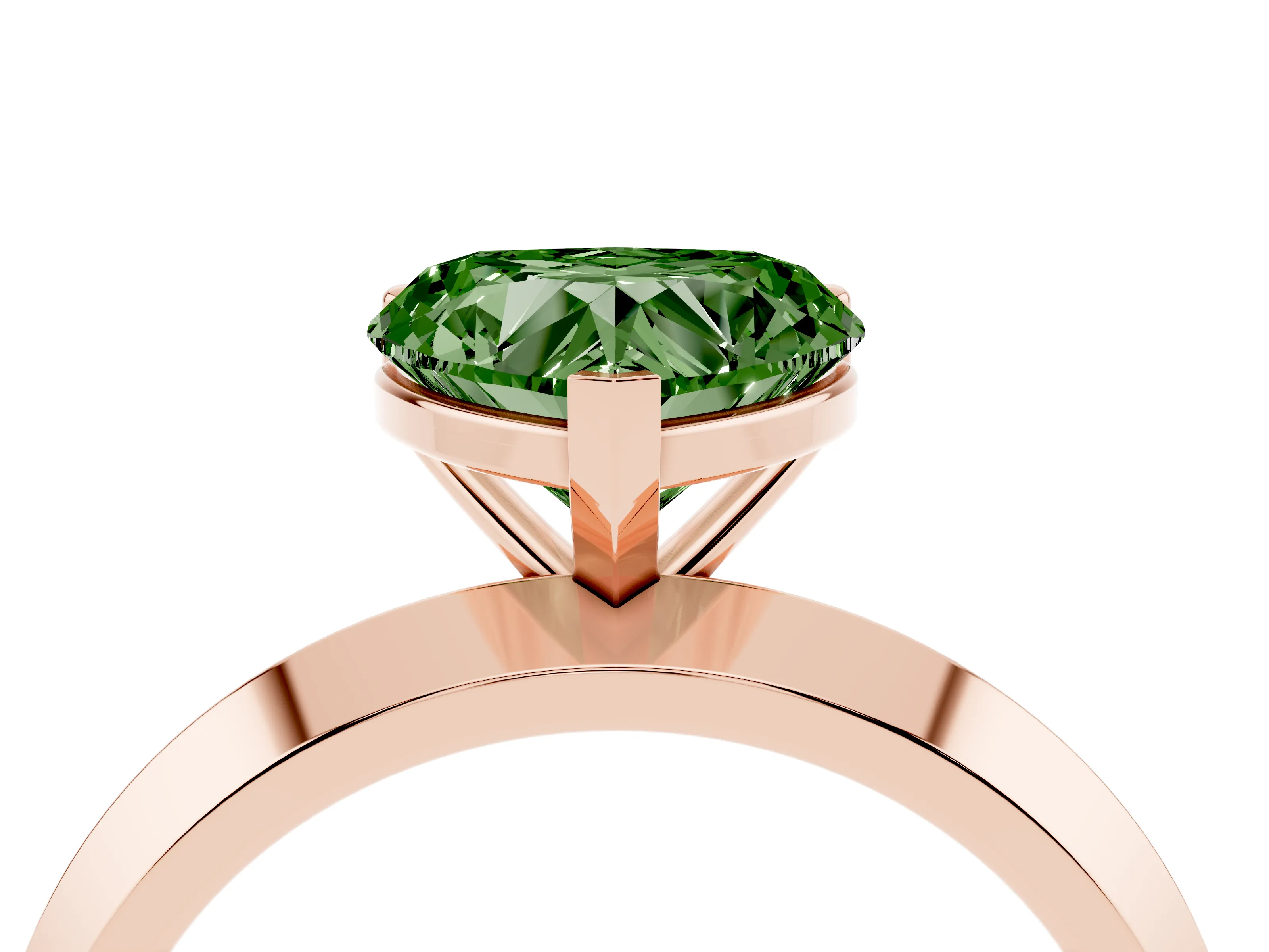 Fancy Green Heart Cut Diamond Solitaire Engagement Ring Set in Rose gold with Flat Band and Prong Setting