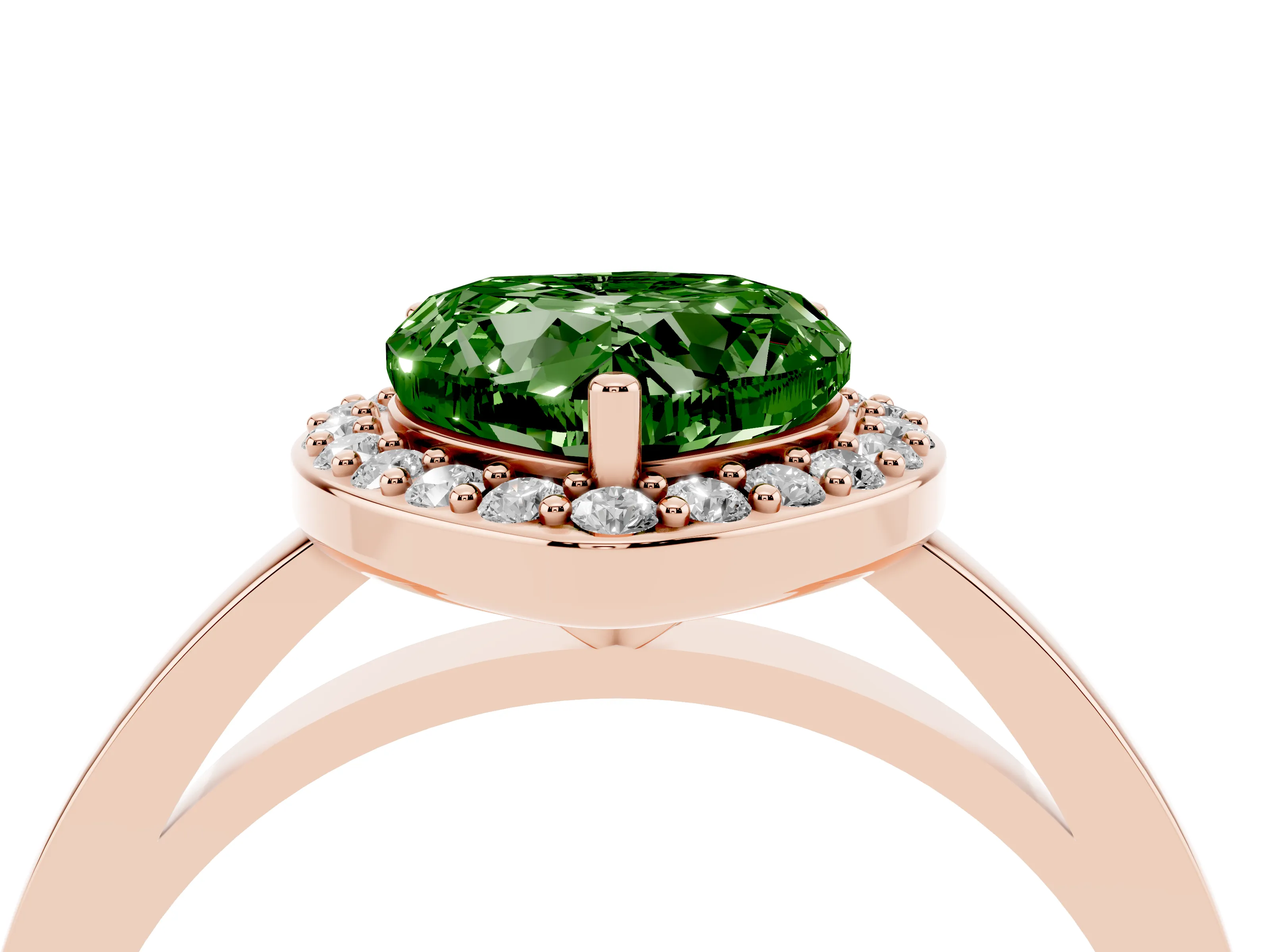 Fancy Green Heart Cut Diamond Halo Ring Set in Rose gold with Solitaire Band and Prong Setting