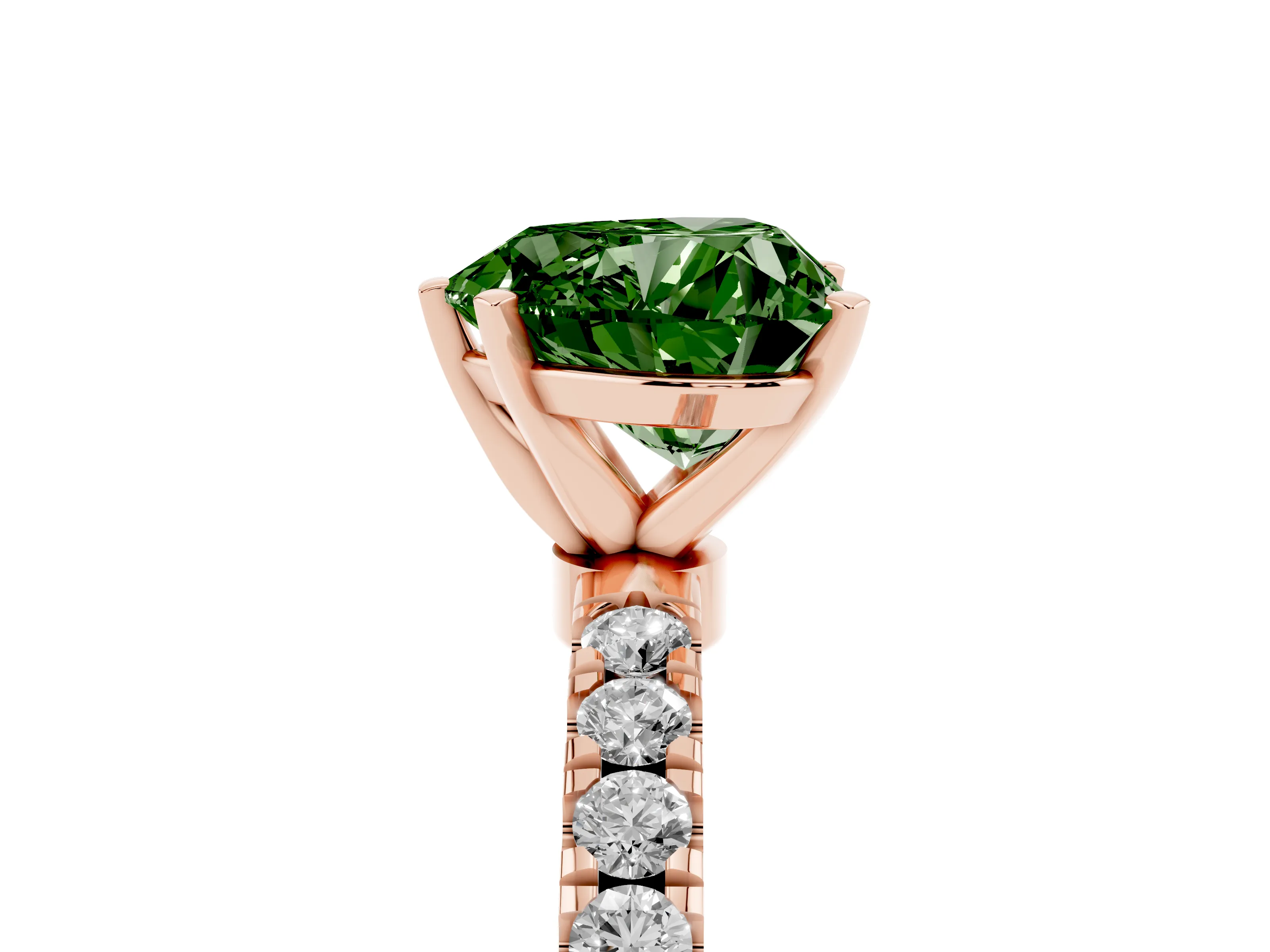 Fancy Green Heart Cut Diamond Solitaire Ring Set in Rose gold with Pavé Accents and Prong Setting