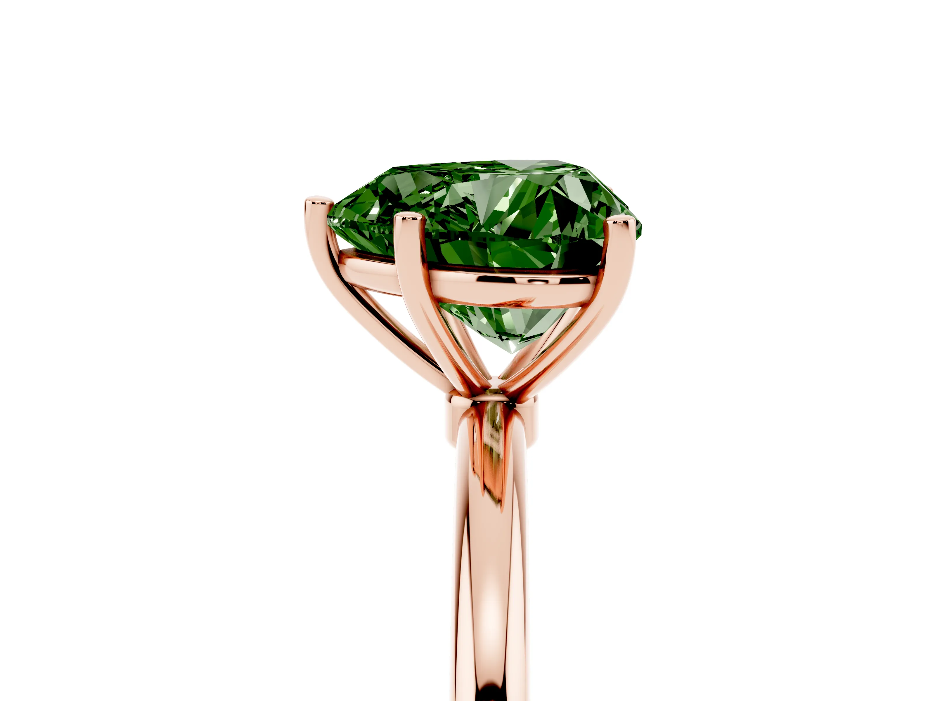 Fancy Green Heart Cut Diamond Solitaire Engagement Ring Set in Rose gold with Thin Band and Prong Setting