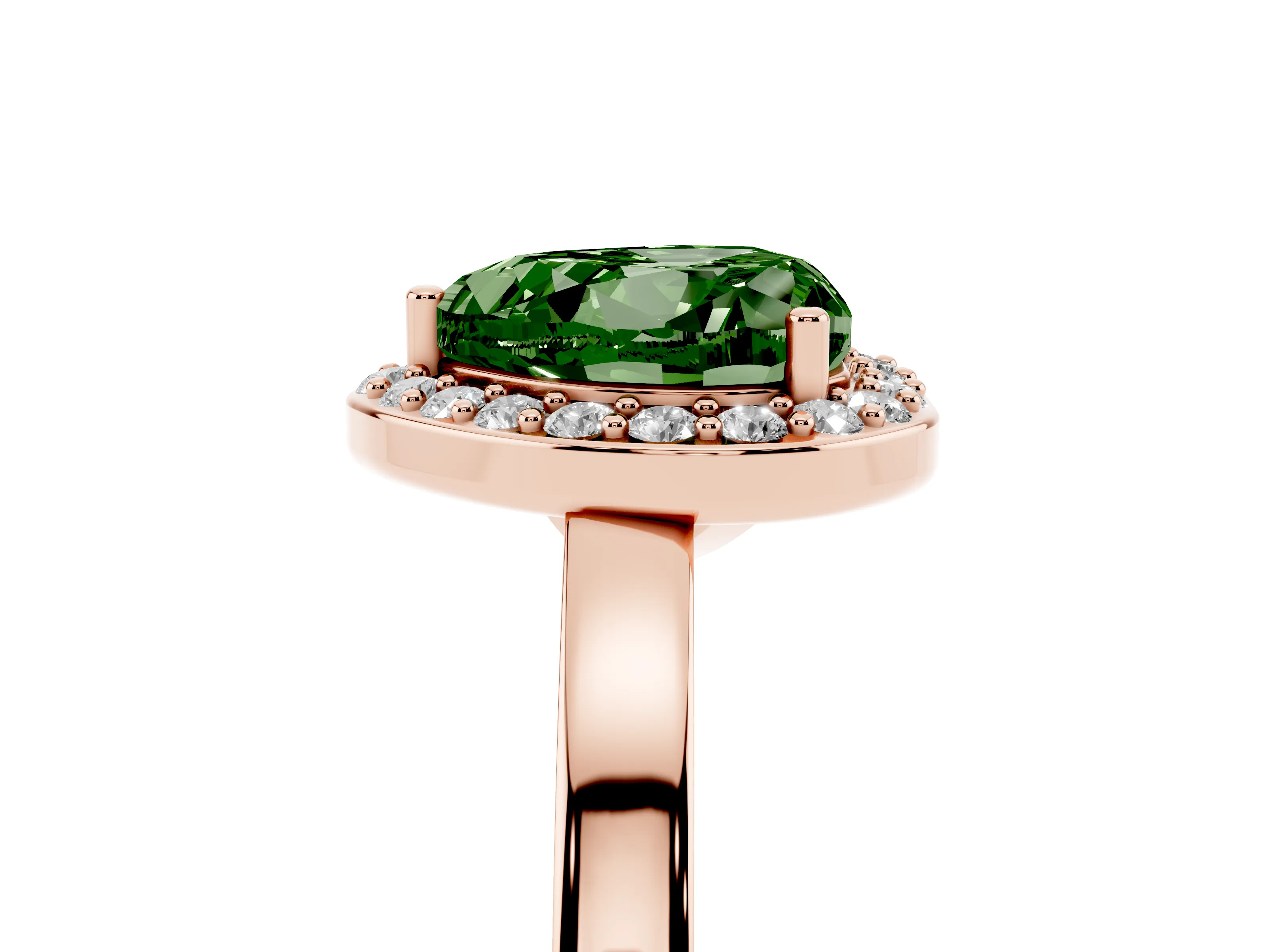 Fancy Green Heart Cut Diamond Halo Ring Set in Rose gold with Solitaire Band and Prong Setting