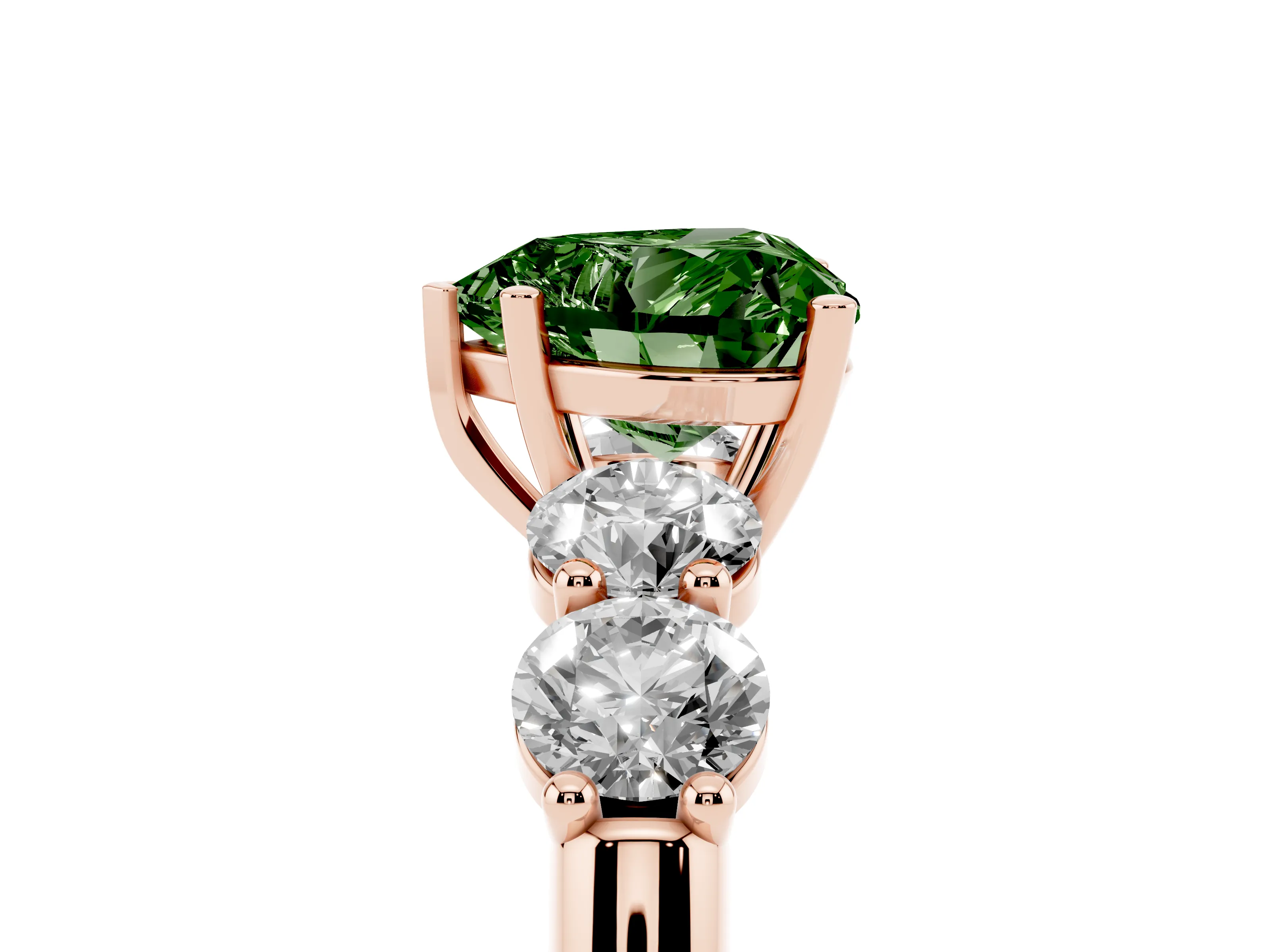 Fancy Green Heart Cut Diamond Five-Stone Prong Set Ring Set in Rose gold with Classic Band