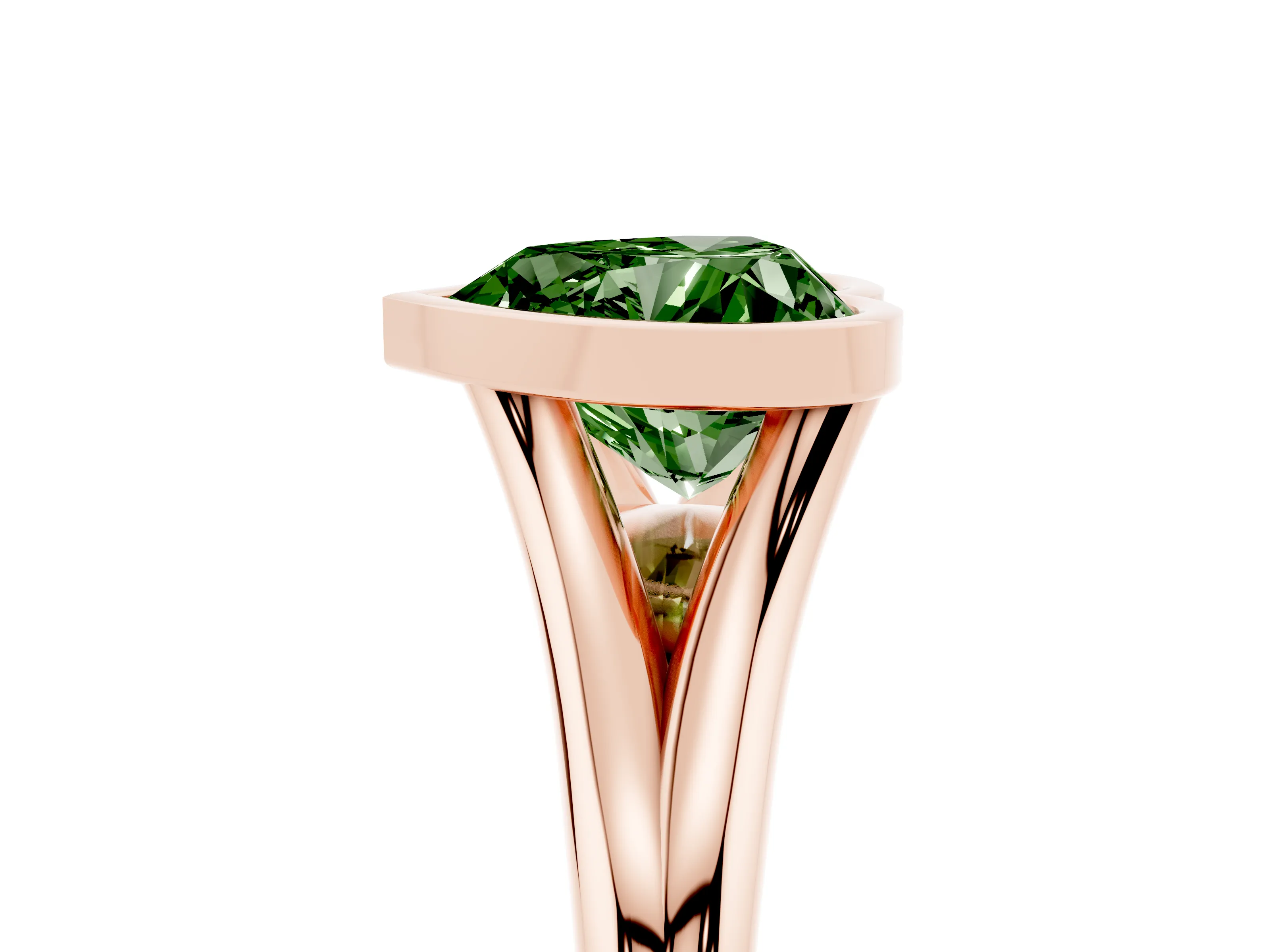 Fancy Green Bezel Set Heart Cut Diamond Solitaire Ring Set in Rose gold with Tapered Band