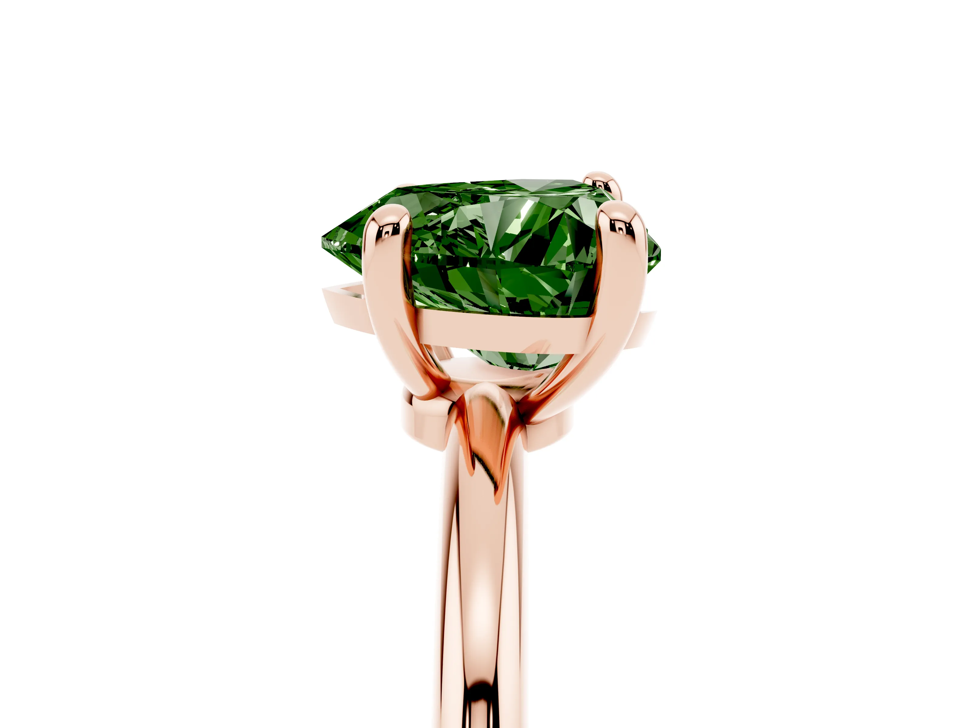 Fancy Green Heart Cut Diamond Solitaire Ring Set in Rose gold with Secure Prong Setting on a Classic Band