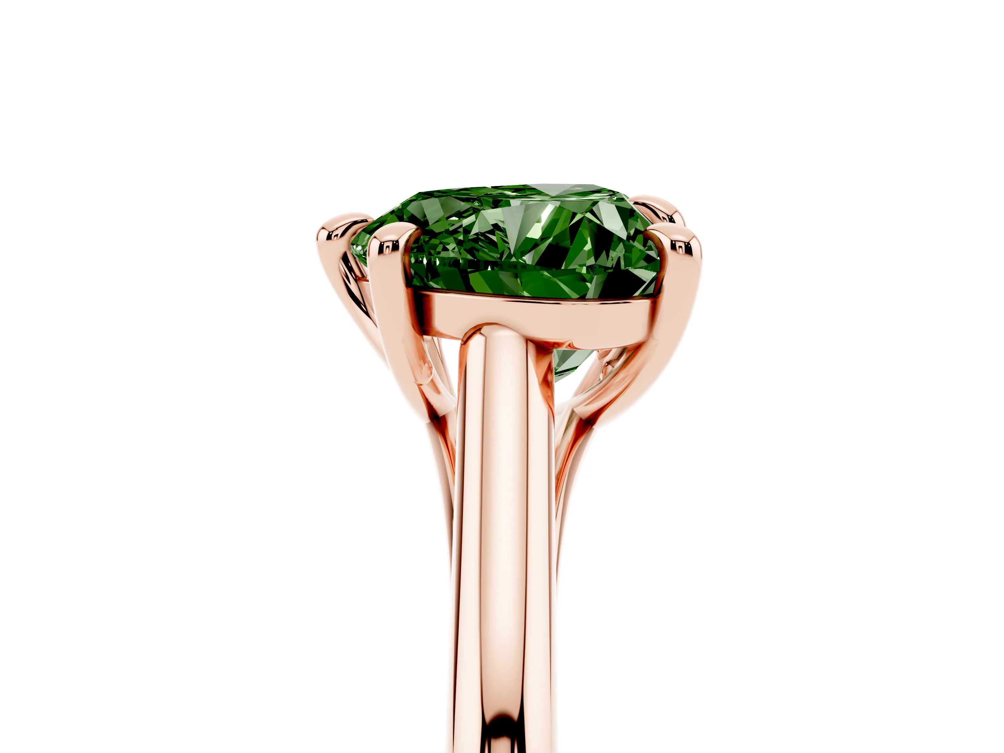 Fancy Green Heart Cut Diamond Solitaire Engagement Ring Set in Rose gold with Prong Setting and Plain Classic Band