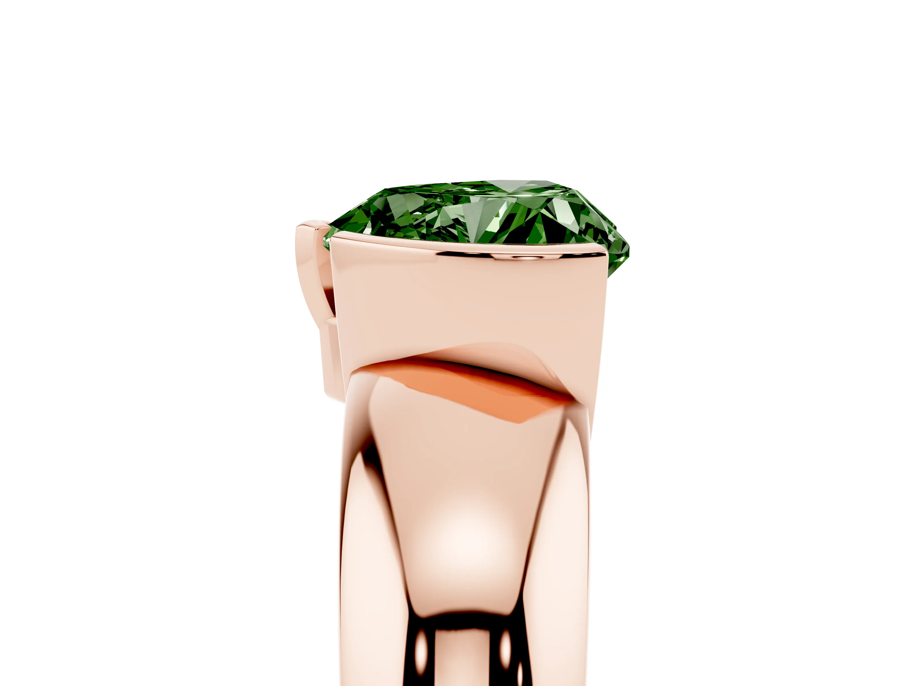 Fancy Green Heart Cut Diamond Solitaire Tension Set Ring Set in Rose gold with Wide Band