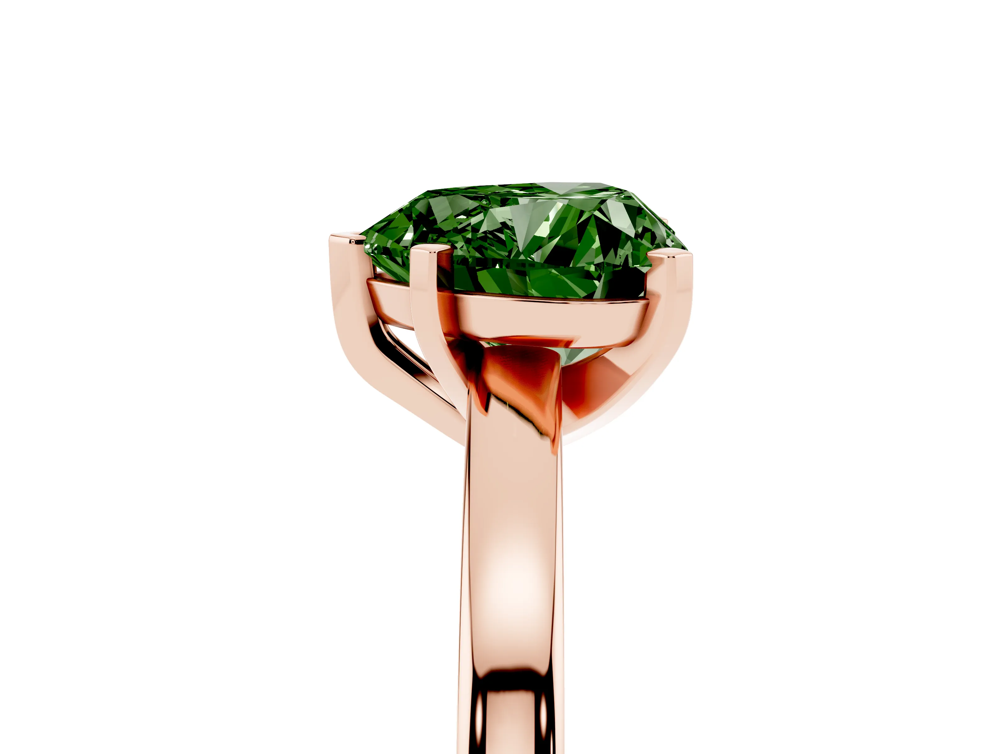 Fancy Green Heart Cut Diamond Solitaire Engagement Ring Set in Rose gold with Prong Setting on a Classic Band