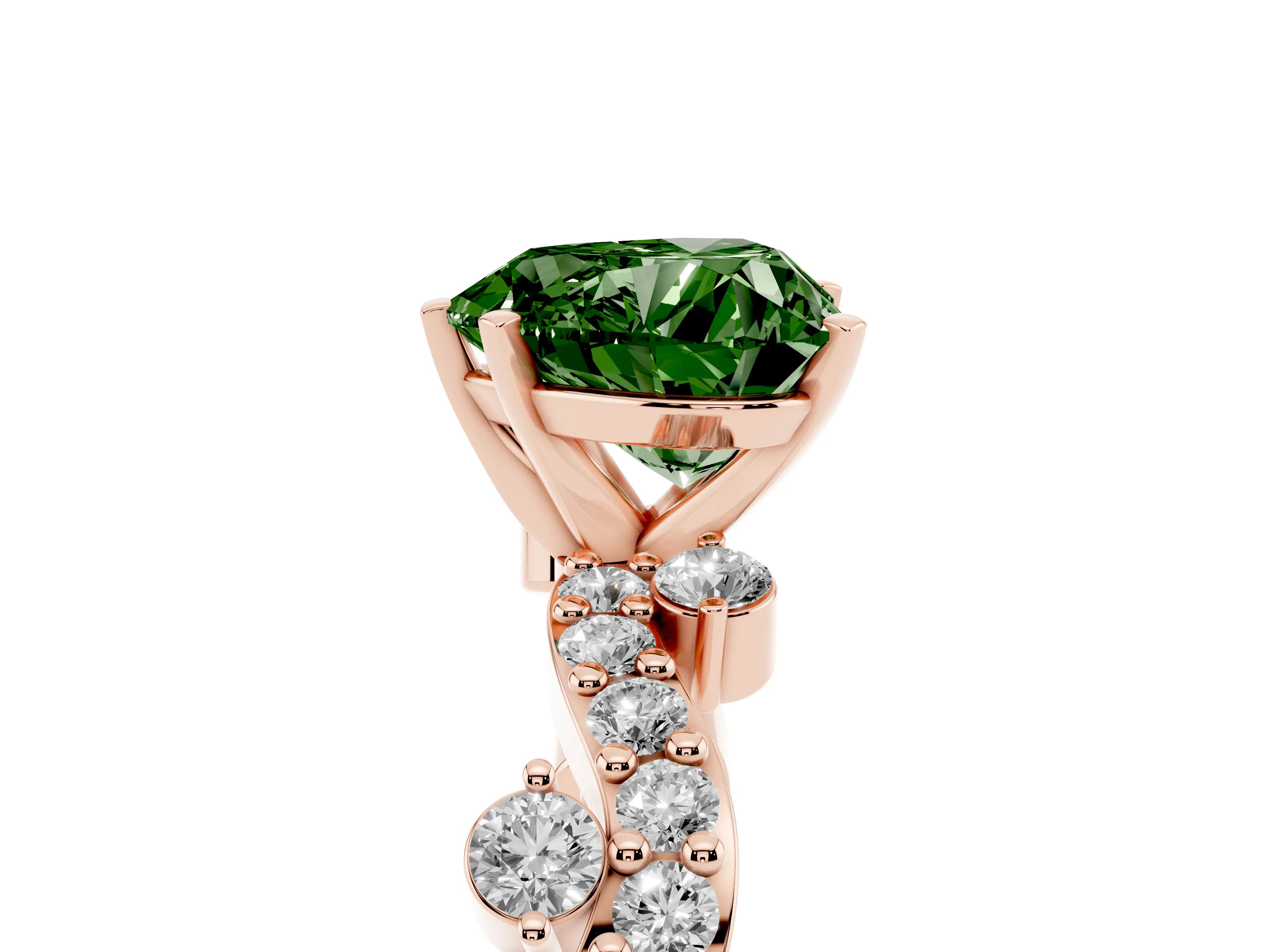Fancy Green Heart Cut Diamond Solitaire Twisted Band Set in Rose gold with Pavé Setting