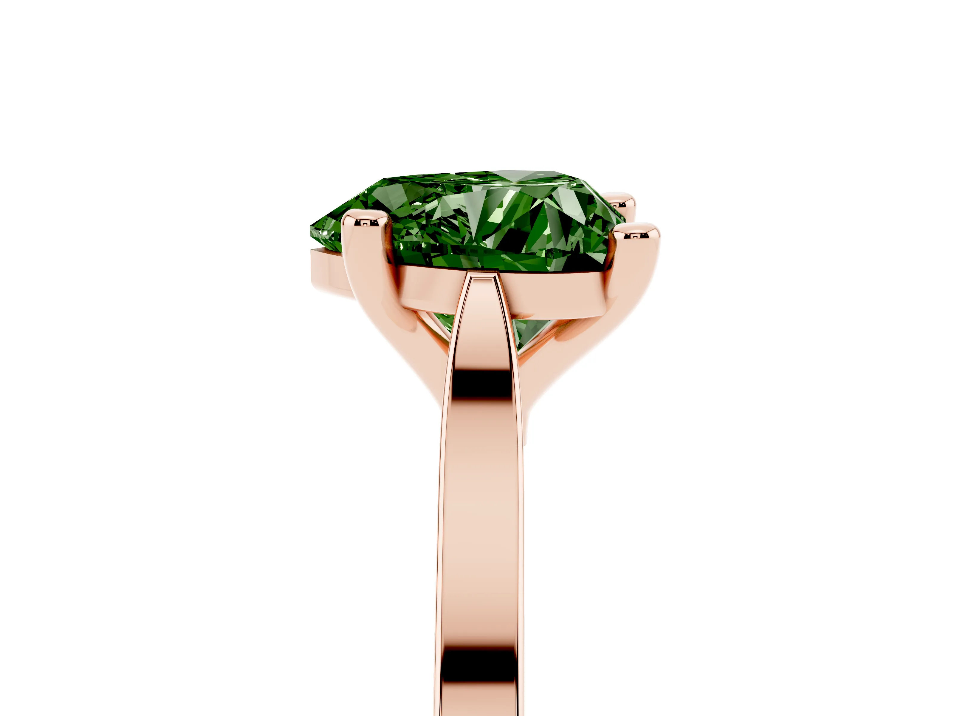 Fancy Green Heart Cut Diamond Solitaire Ring Set in Rose gold with Prong Setting and Tapered Band